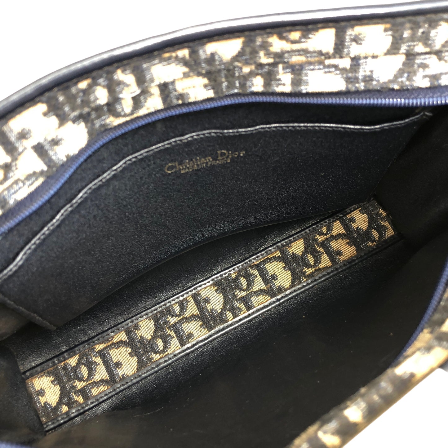 Christian Dior Trotter 提花皮革肩背包 海軍藍 復古 z57hhm