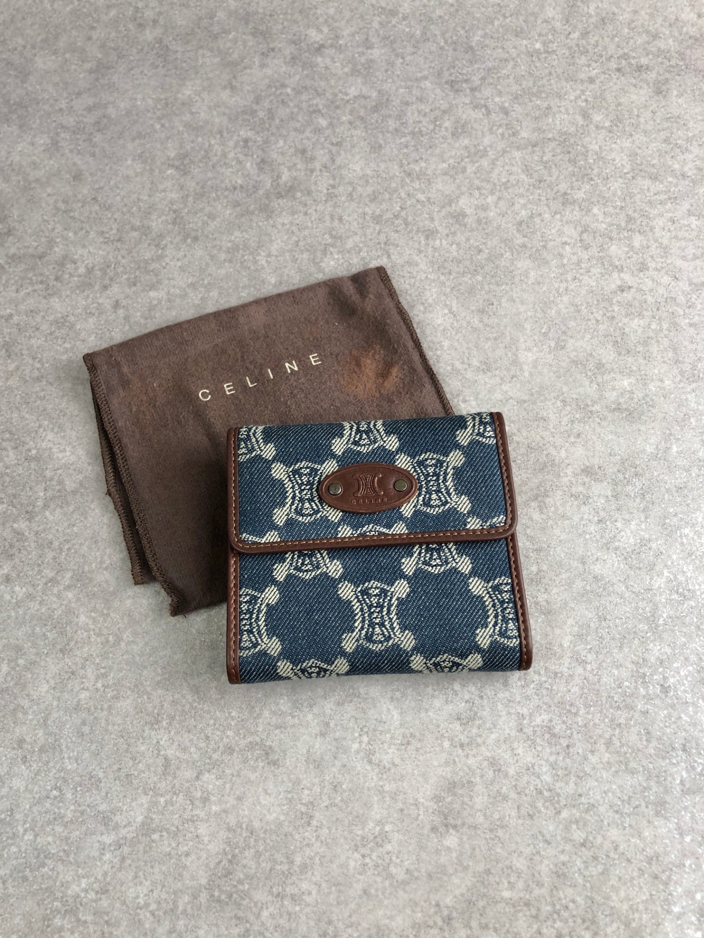 CELINE Paris Macadam Logo Trifold Wallet Indigo Vintage ddcaau