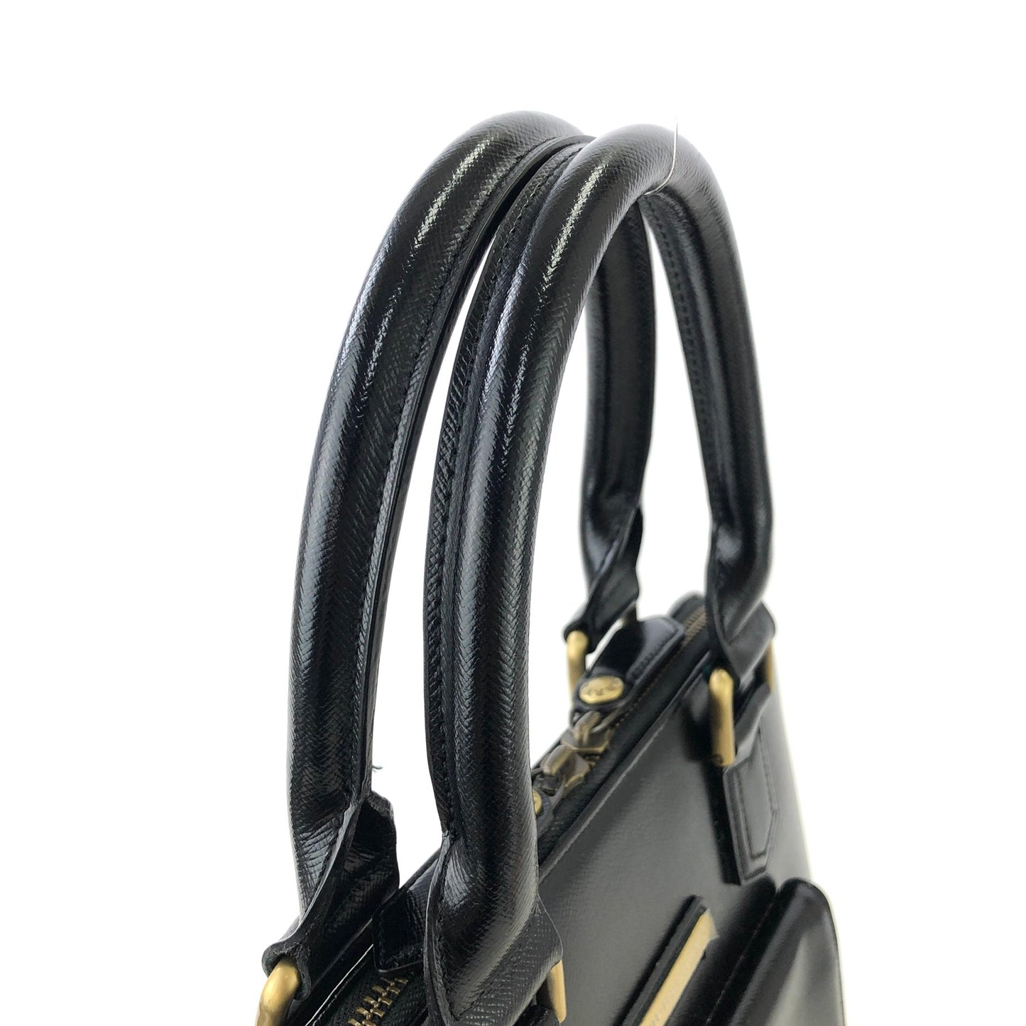 Burberry Classic Check Logo Motif Leather Handbag Black Vintage ut233m