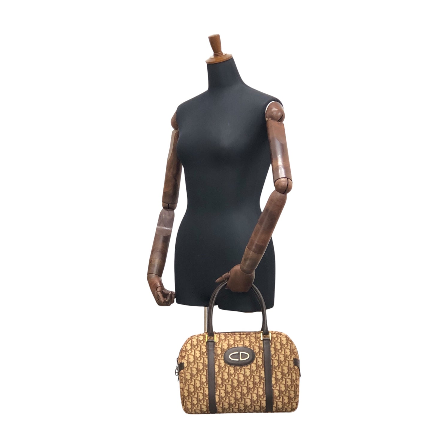 Christian Dior Trotter CD Logo Handbag Boston bag Beige Vintage cse2xn