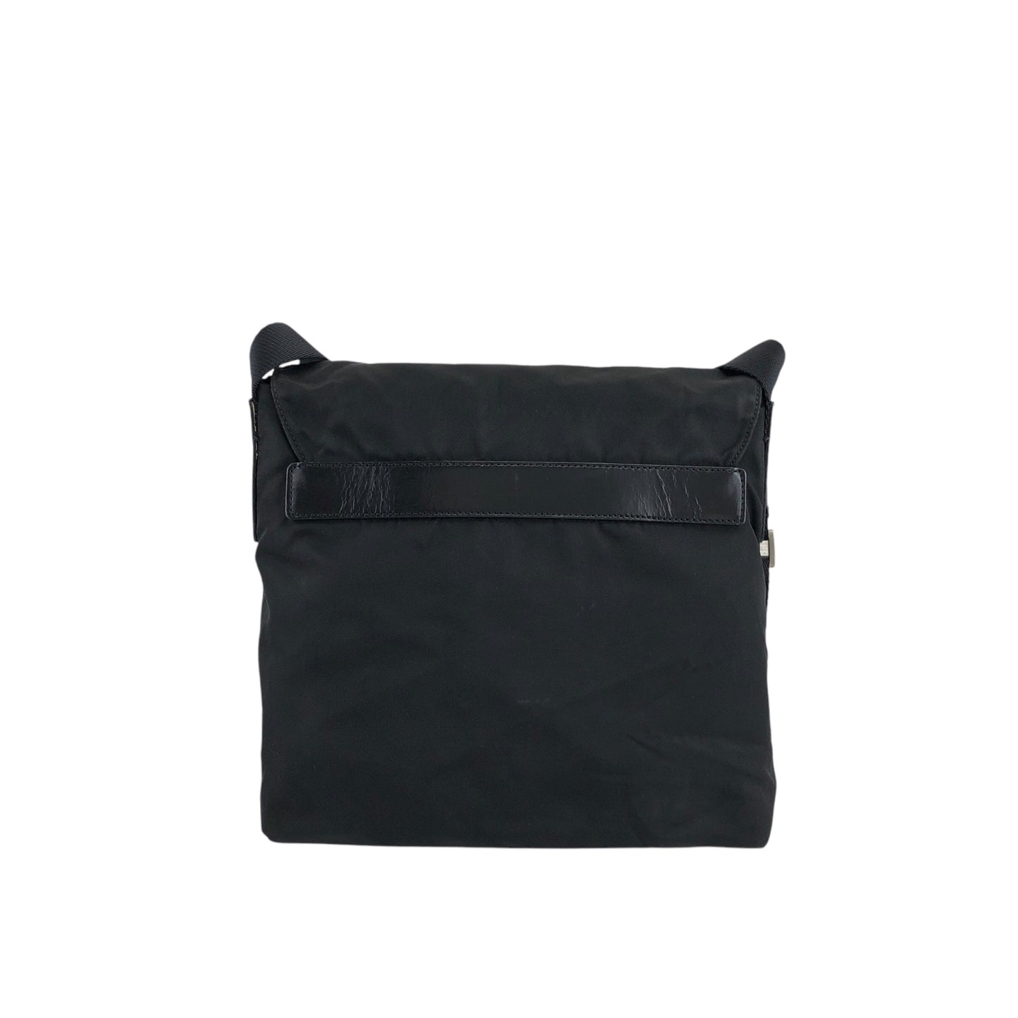 PRADA Triangle Logo Front Buckle Shoulder bag Black Vintage uiz535