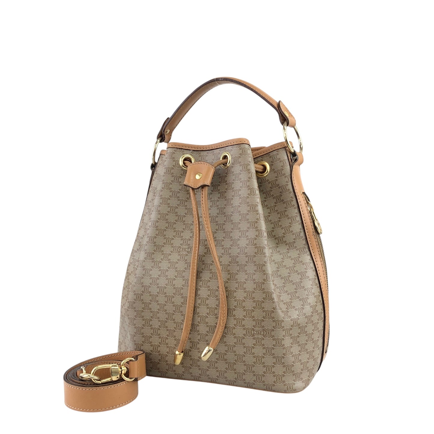 CELINE Macadam Two-way Drawstring Handbag Shoulder bag Beige Vintage jtr86n