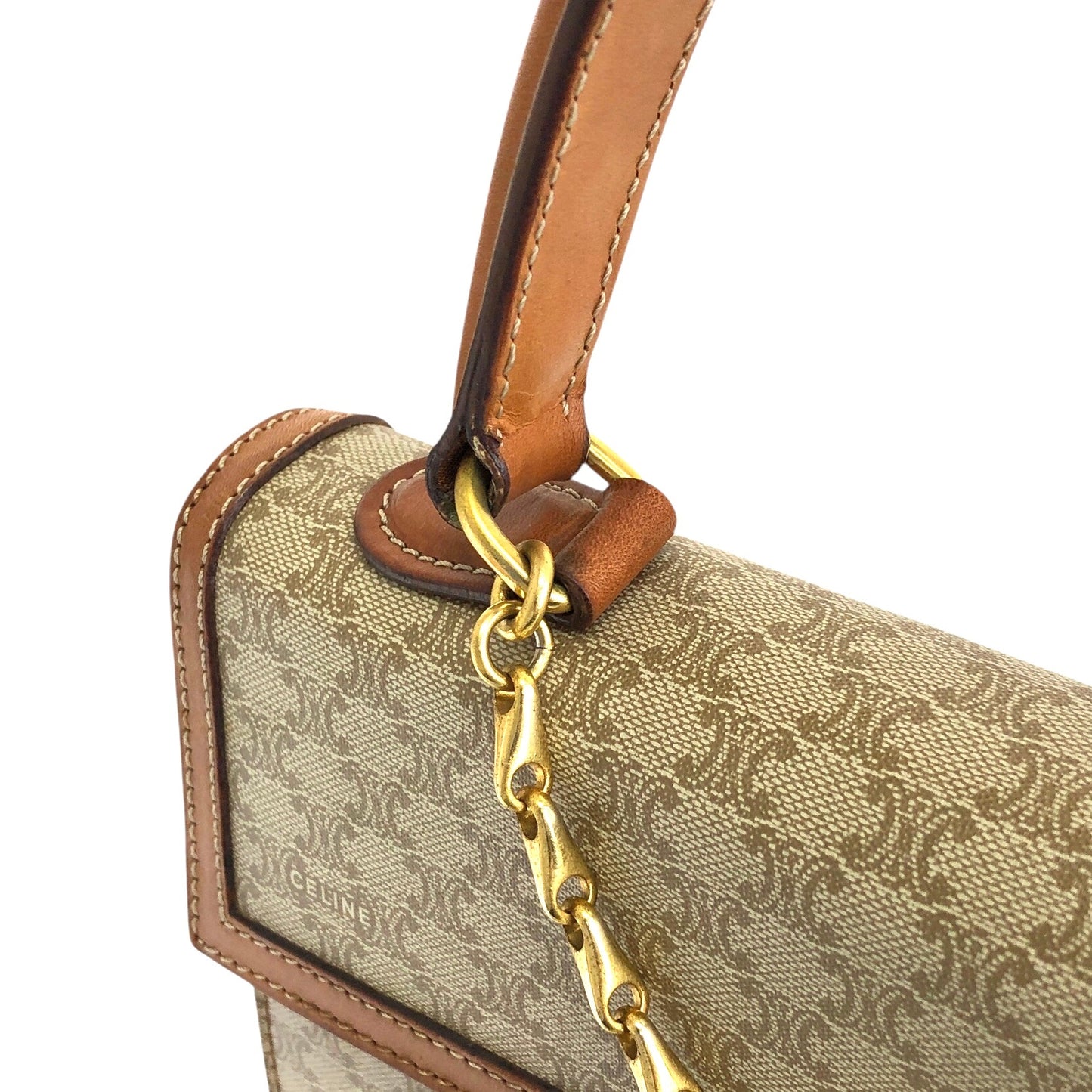 CELINE Macadam Gancini Top Handle Handbag Beige Vintage 7t3nty