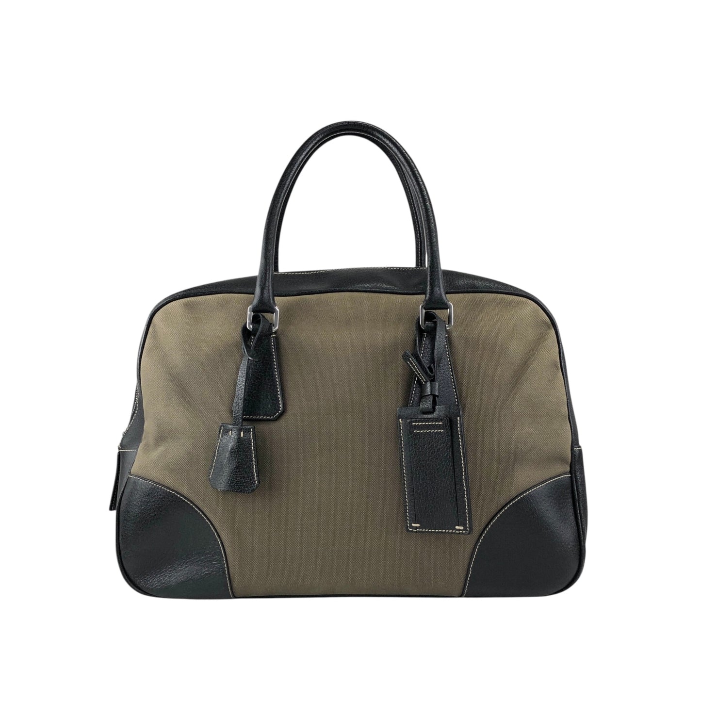 PRADA Triangle Logo Handbag Boston bag Black×Khaki Vintage 7dekxx
