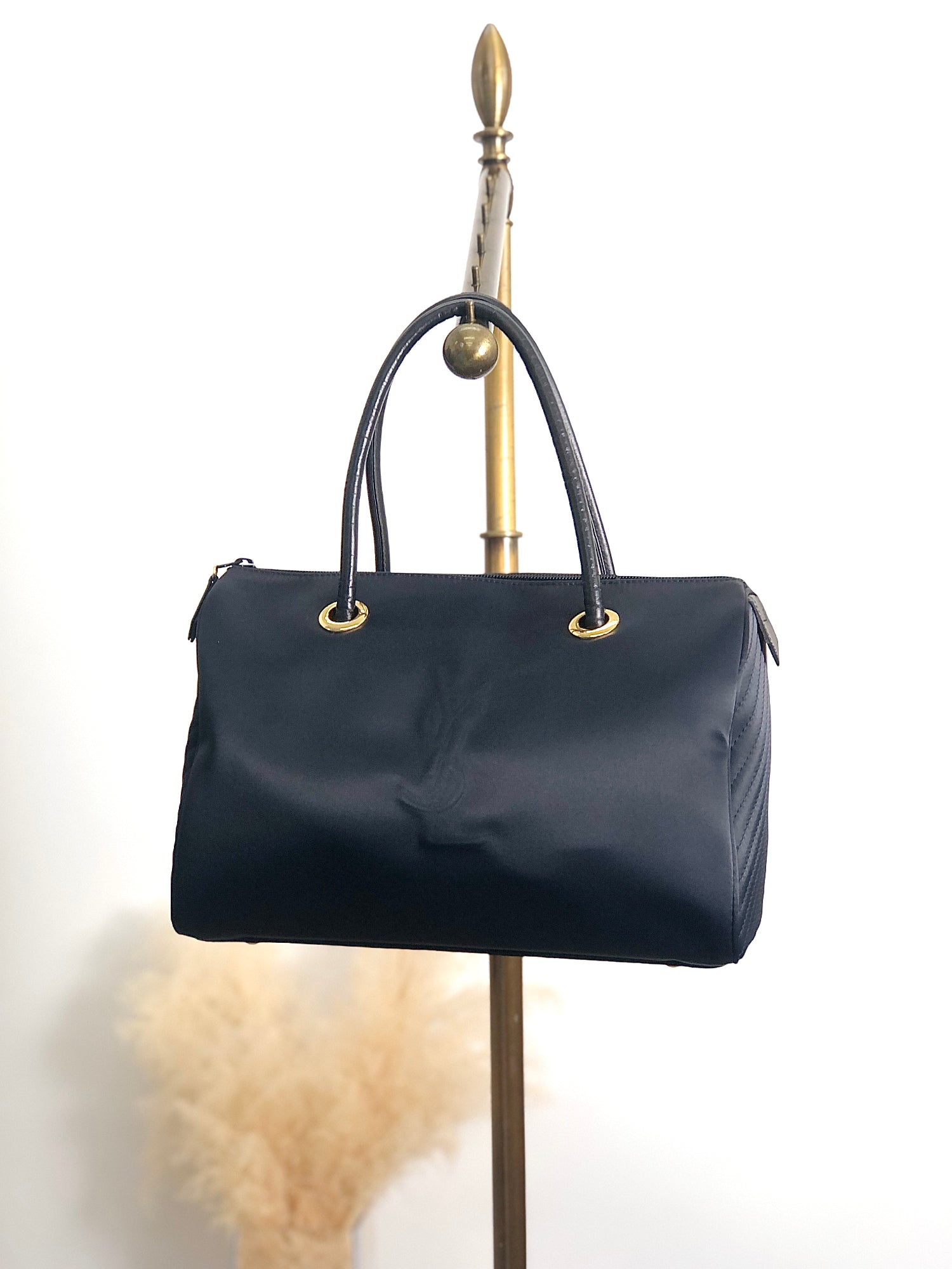 Yves Saint Laurent YSL Logo Handbag Boston bag Black Vintage