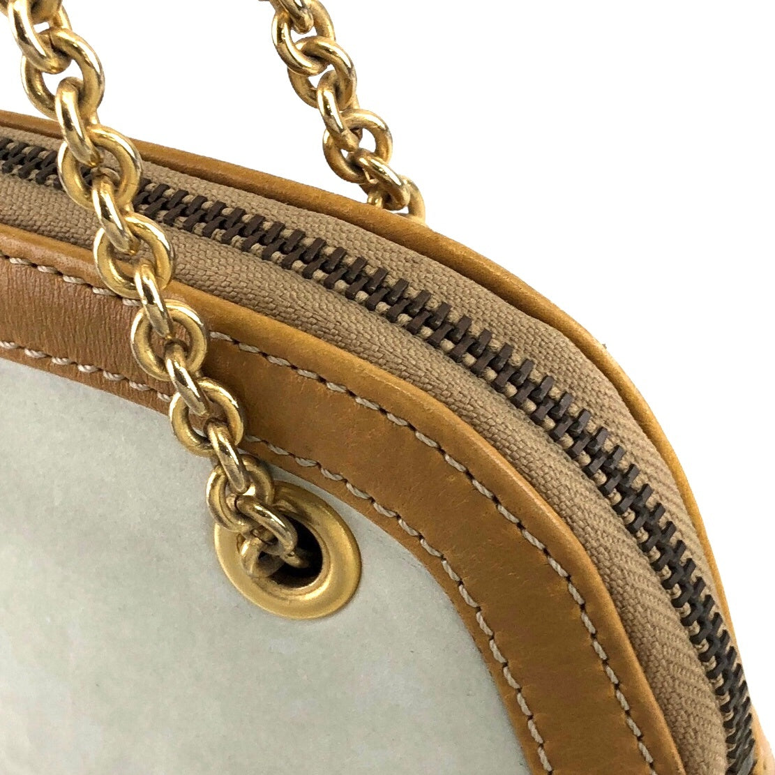 CELINE Circle Logo Charm Metal Clasp Chain Shoulder bag Beige Vintage 2aechi