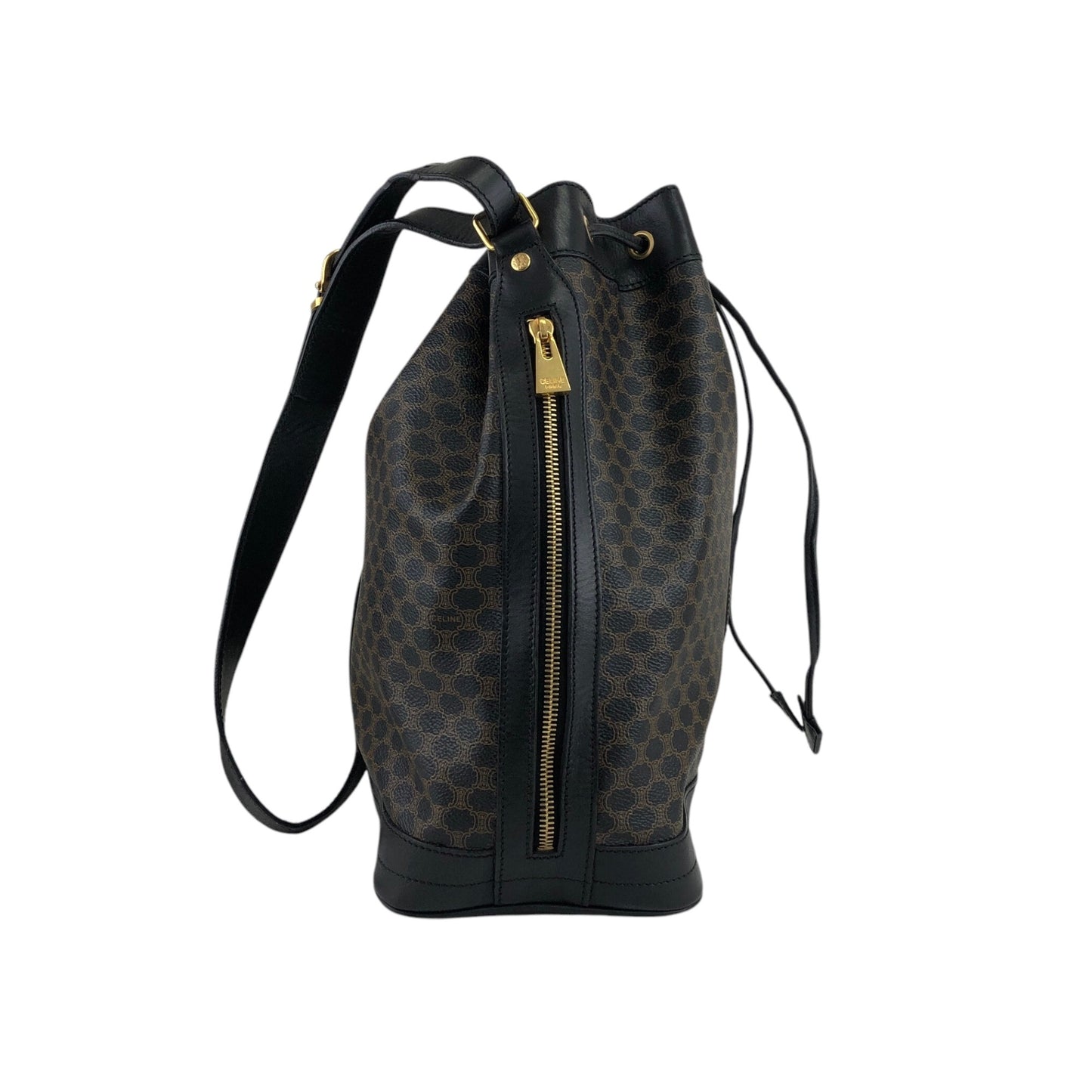 CELINE Macadam Blason Drawstring Shoulder bag Black Vintage x5e8fx
