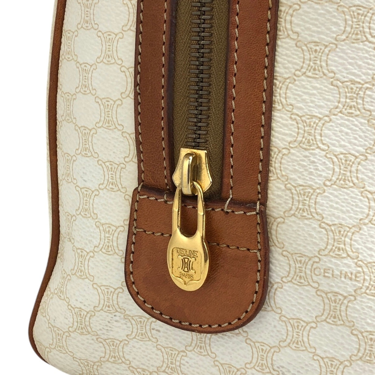 CELINE Macadam Blason Handbag Boston bag White Vintage ph8fuj