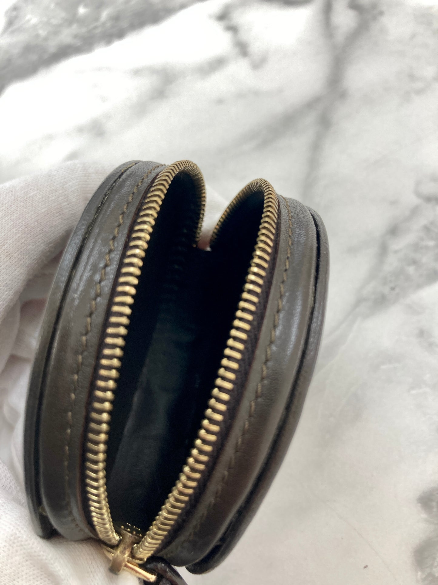 CELINE C-Macadam Blason Suede Leather Round Coin Purse Brown Vintage 6z2vft