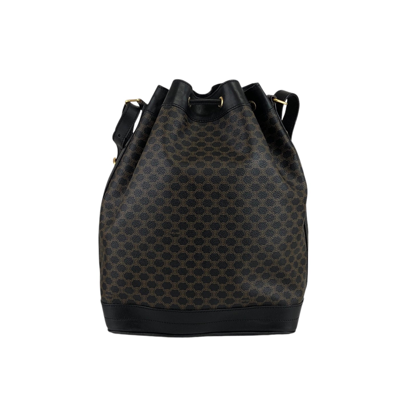 CELINE Macadam Blason Drawstring Shoulder bag Black Vintage x5e8fx