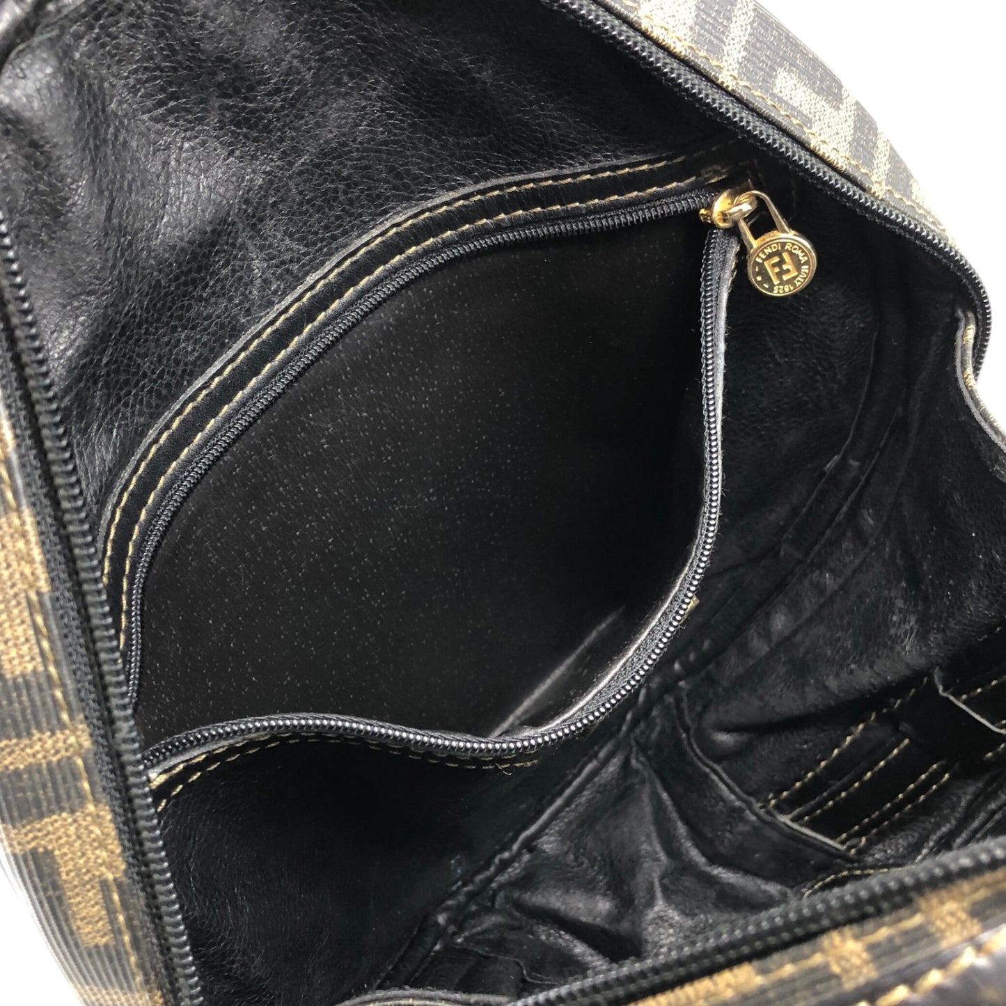 FENDI Zucca Two-way Handbag Shoulder bag Black Vintage 77gy33
