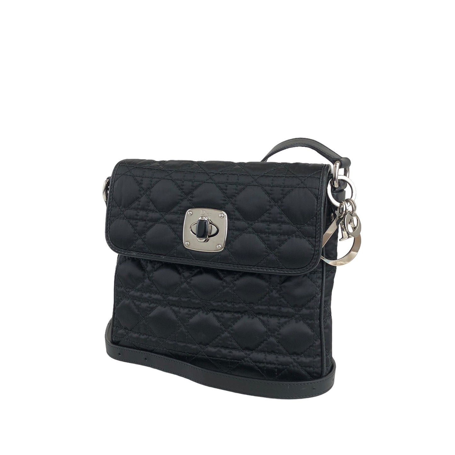 Christian Dior Cannage Logo Charm Turn Lock 單肩包 黑色 復古 swmt7e