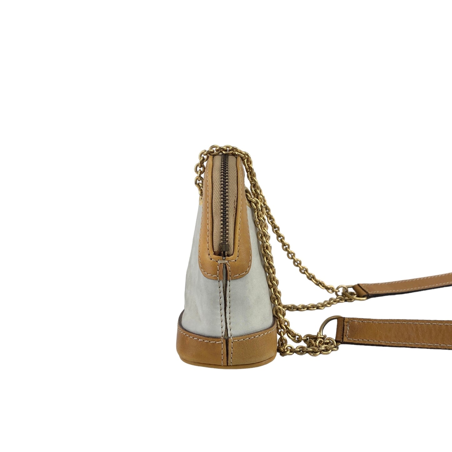 CELINE Circle Logo Charm Metal Clasp Chain Shoulder bag Beige Vintage 2aechi