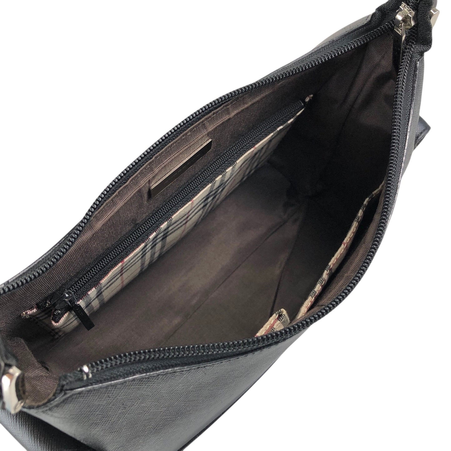 BURBERRY Logo Side Pocket Handbag Black Vintage bugrks