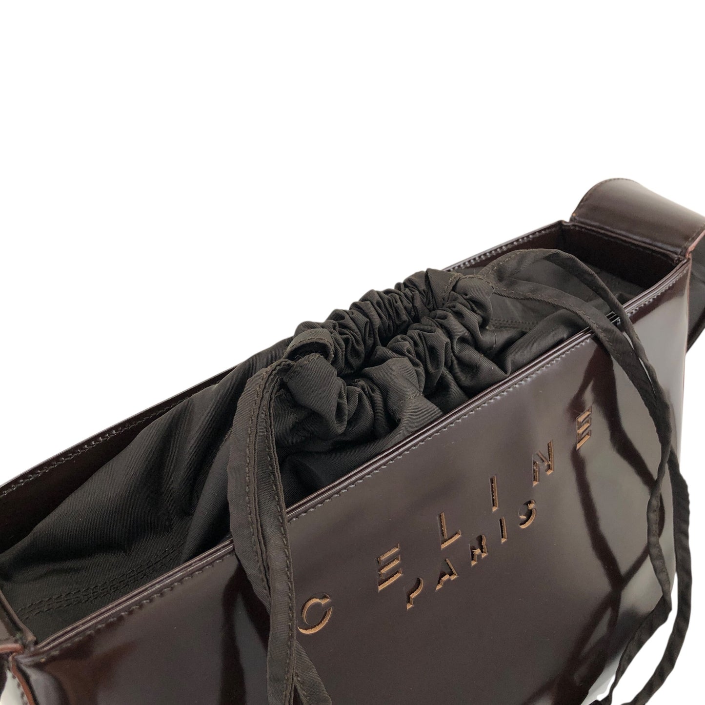 CELINE Logo Embossed Shoulder bag Brown Vintage e4mff8