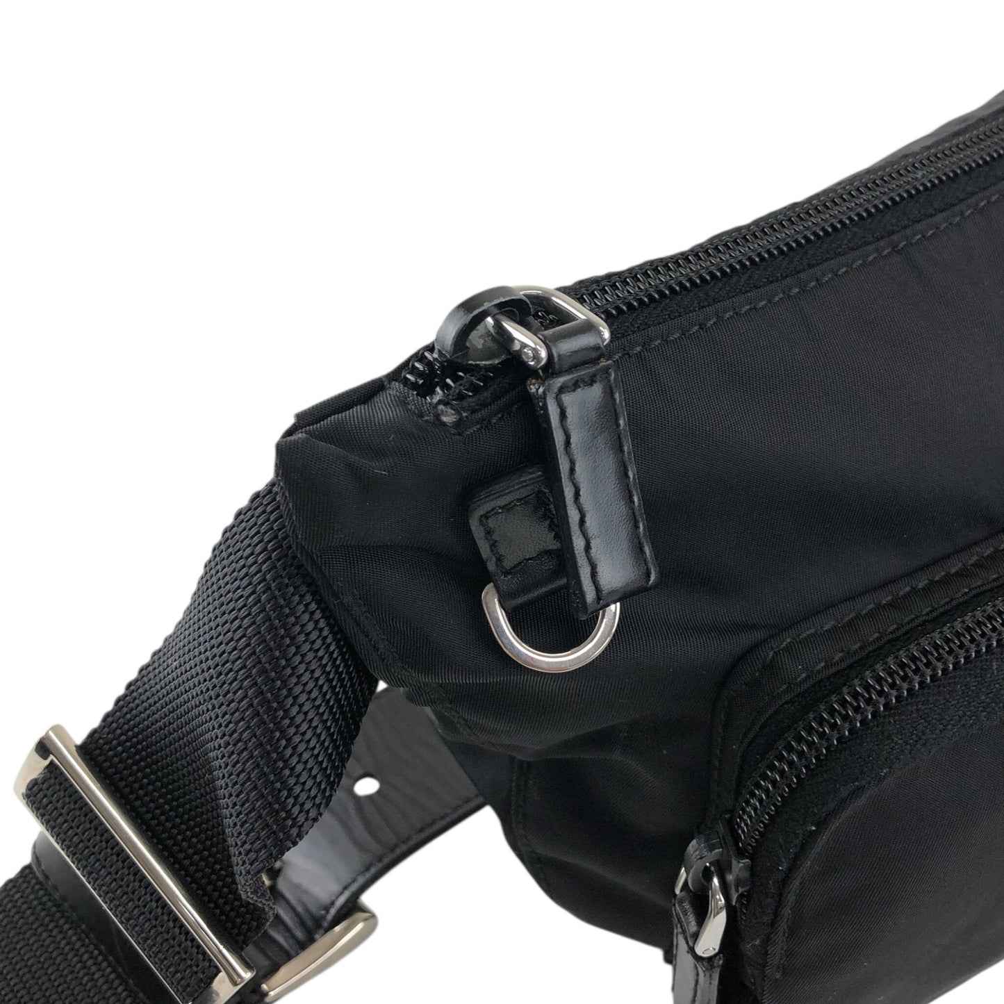 PRADA Triangle Logo Front Pocket Shoulder bag Black Vintage cydhig