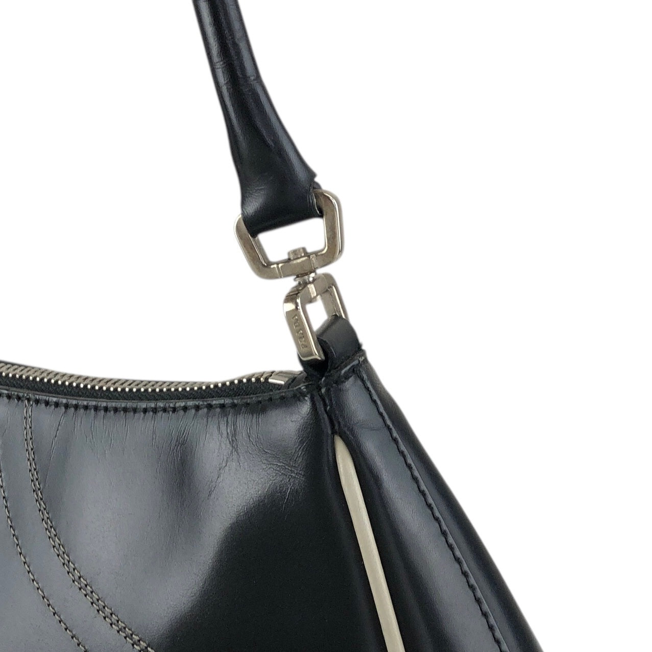 PRADA Stitch Shoulder bag Hobobag Black Vintage tfesrt