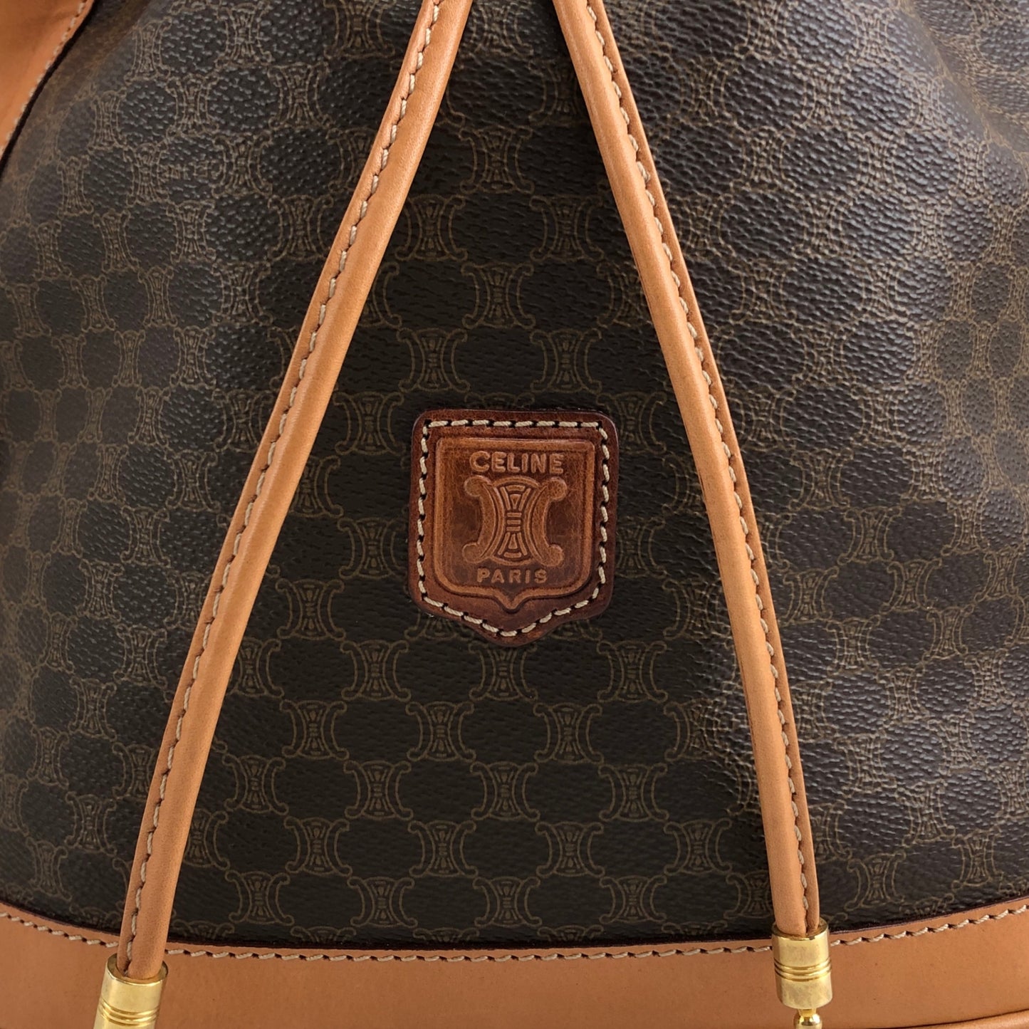 CELINE Macadam Blason Drawstring Shoulder bag Brown Vintage yp4ki3