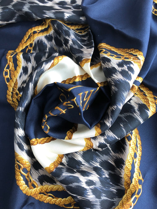 Christian Dior SILK Scarf Navy×Gold Vintage 2b48rk