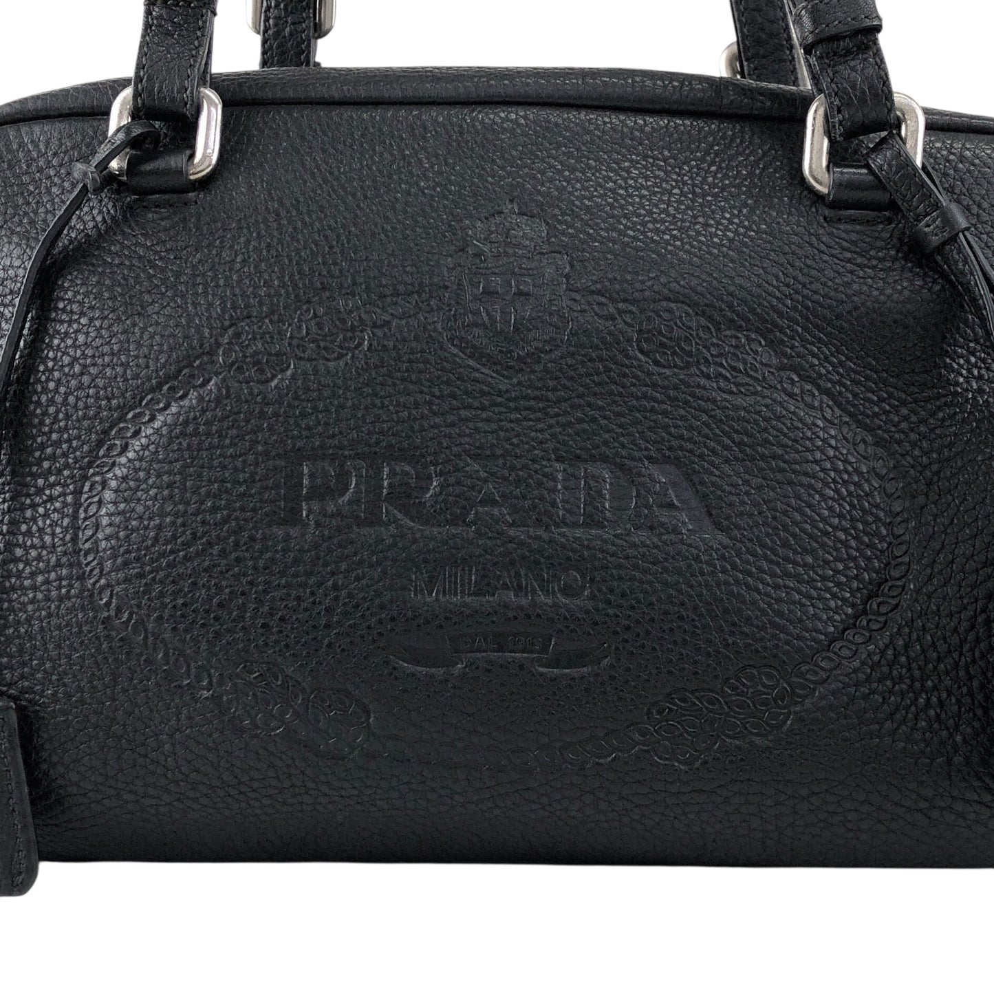 PRADA Logo Embossed Small Boston bag Handbag Black Vintage maefbu