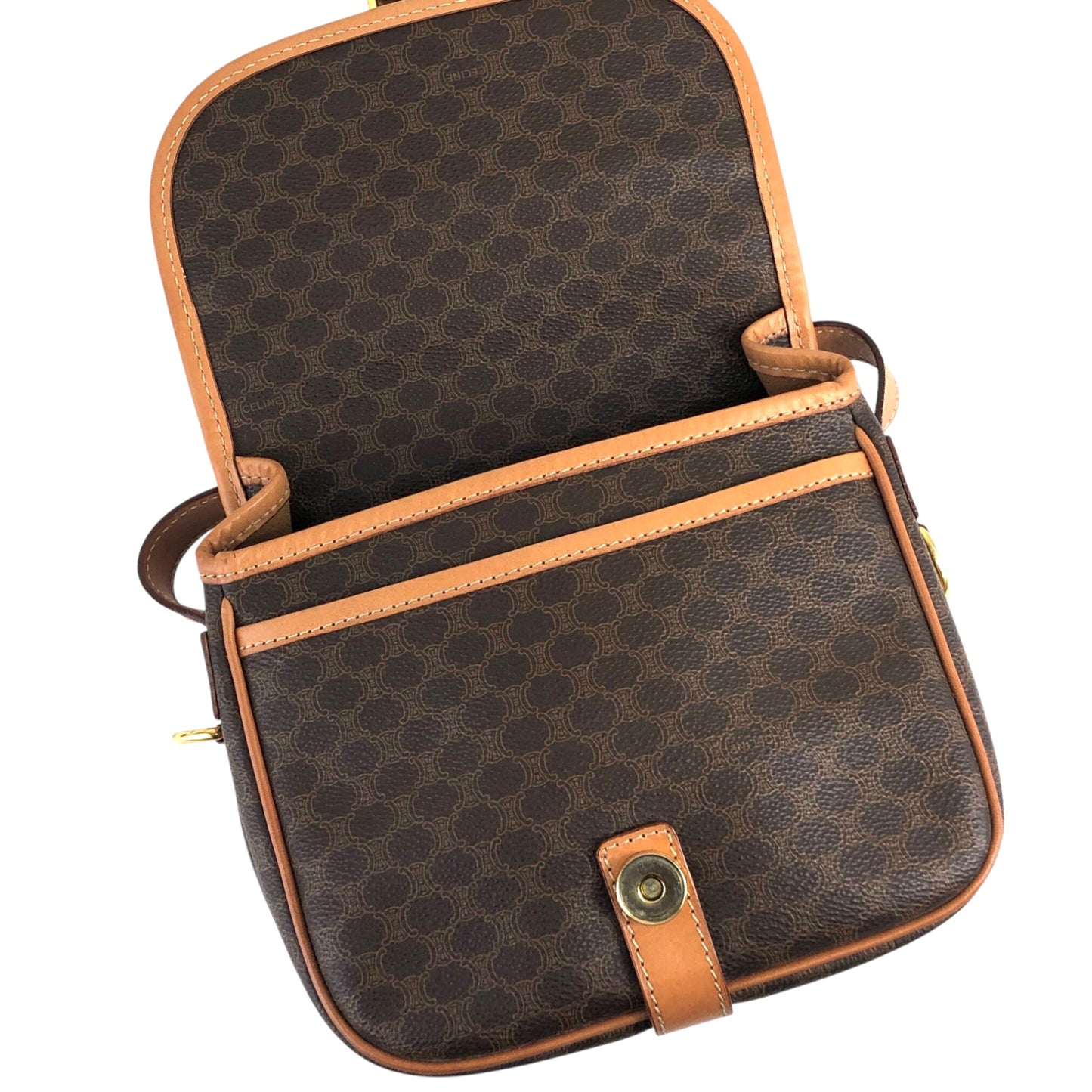 CELINE Macadam Front Buckle Shoulder bag Brown Vintage r3ukfi