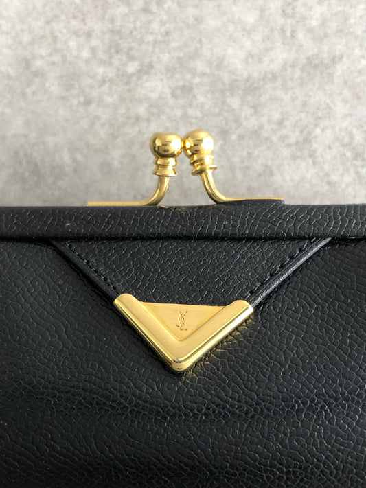 Yves Saint Laurent YSL Logo Metal Clasp Coin Purse Black Vintage r72wjp