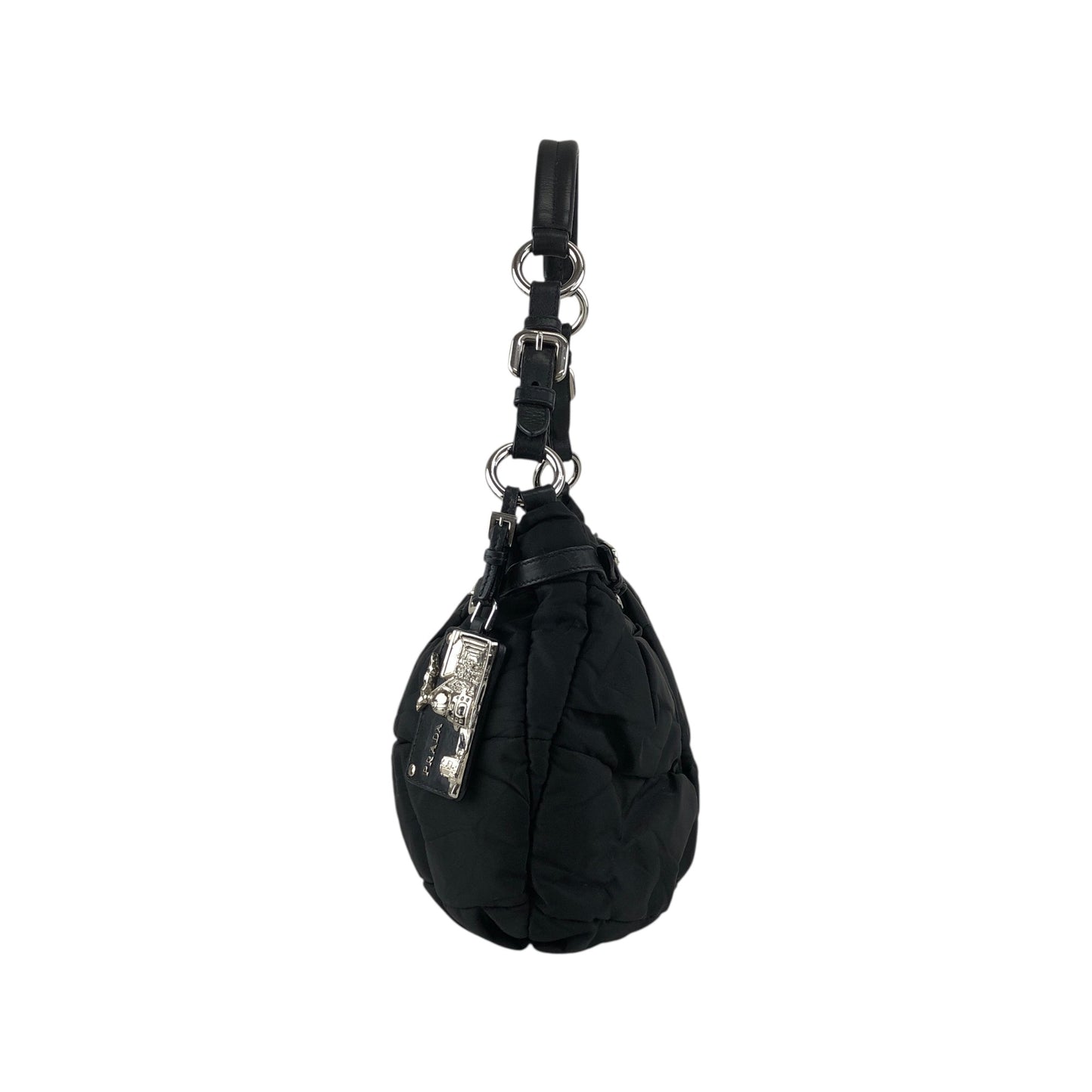 PRADA Logo Shoulder bag Hobobag Black Vintage kut77d