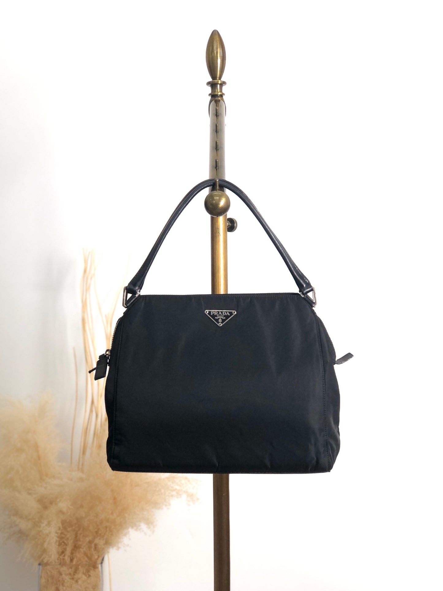 PRADA Tessuto Triangle Logo Handbag Black Vintage zzietj