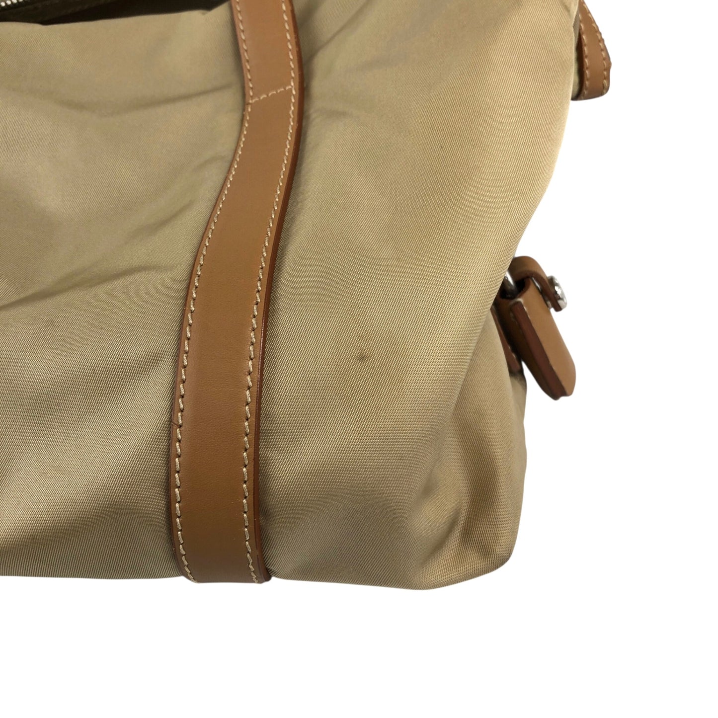 PRADA Tessuto Triangle Logo Small Boston bag Handbag Beige Vintage ib6juf