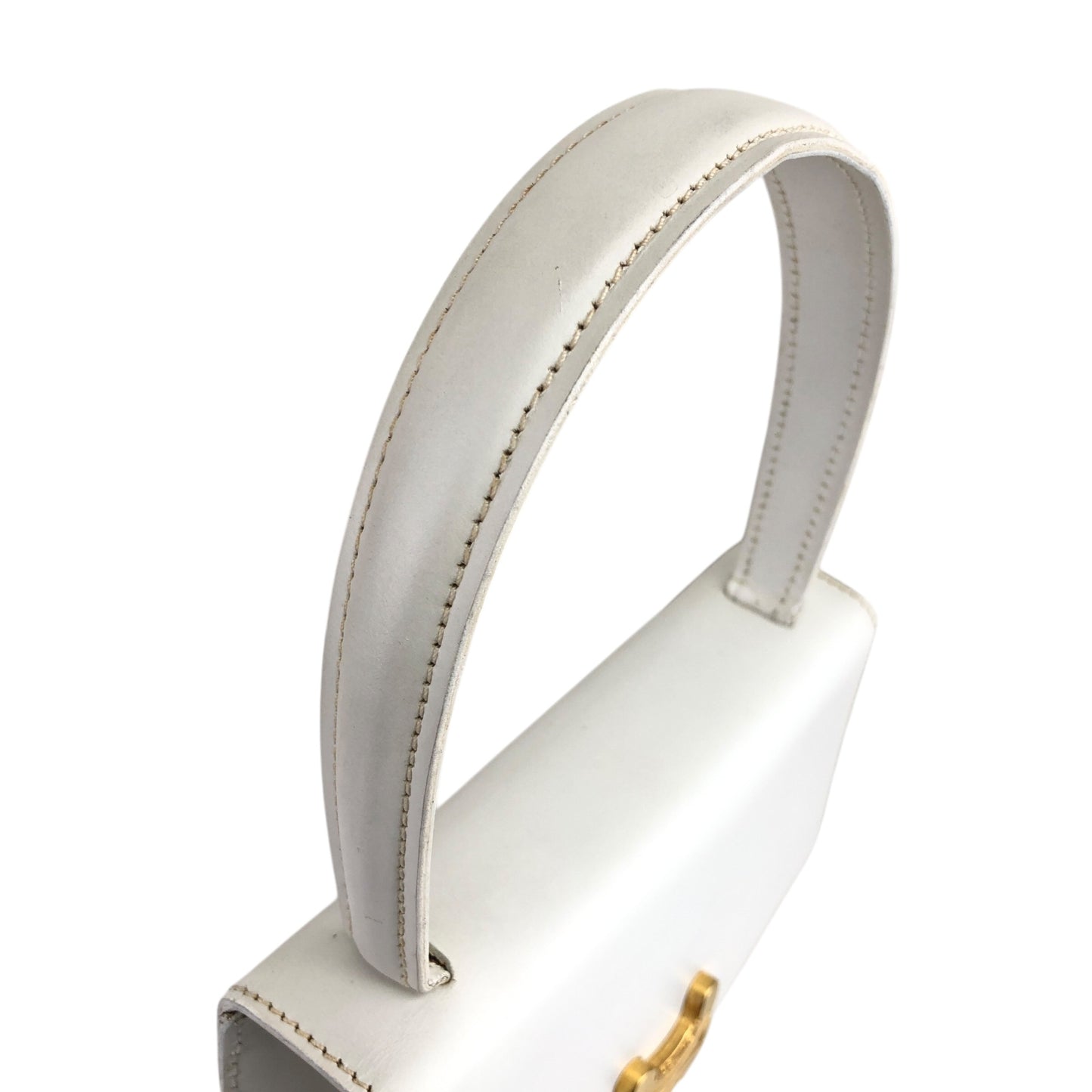 CELINE Triomphe Top Handle Handbag White Vintage 33tdem