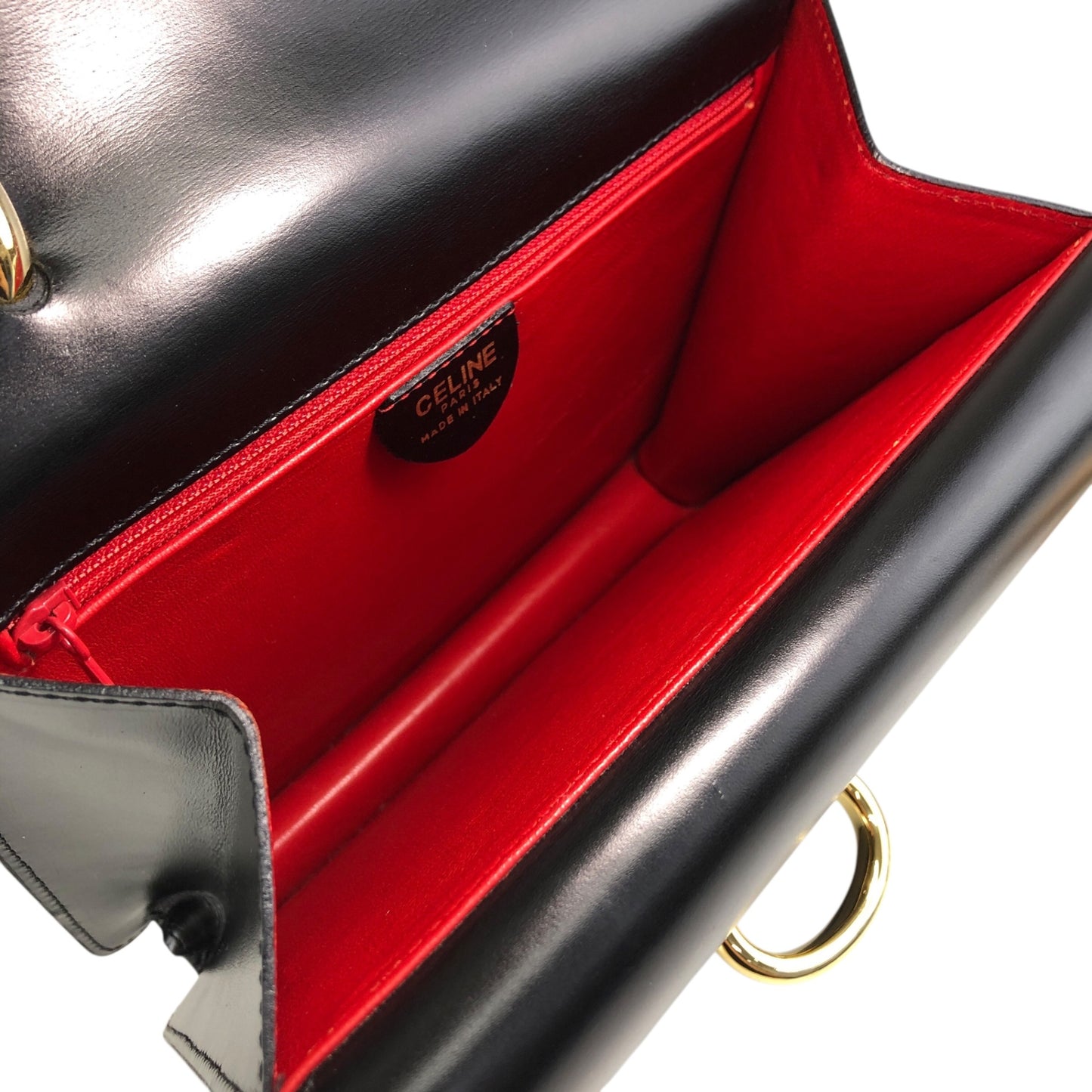 CELINE Horse Bit Double Flap Handbag Black Vintage nrxerm