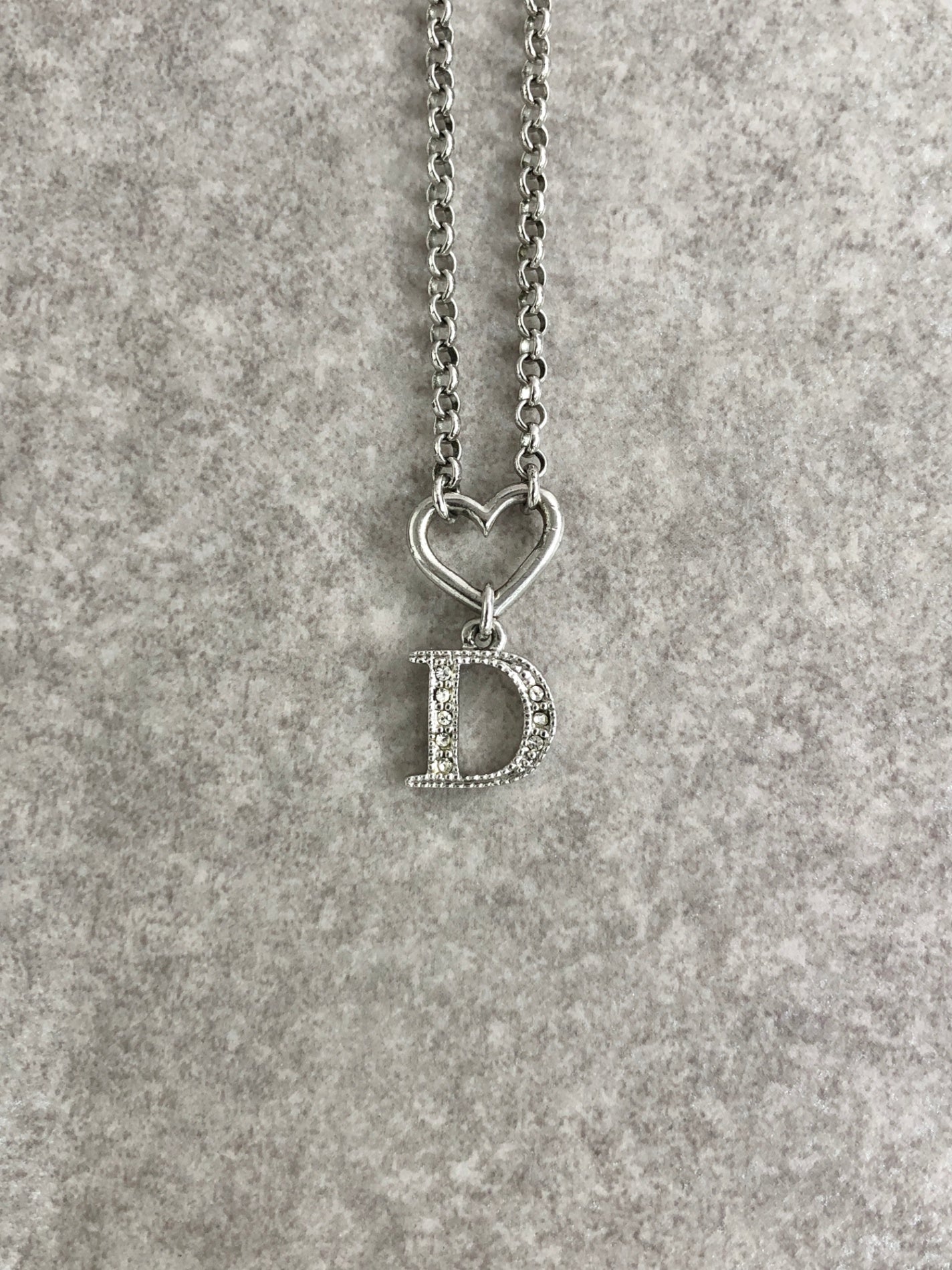 Christian Dior Logo Motif Rhinestone Necklace Silver Vintage eru8rm