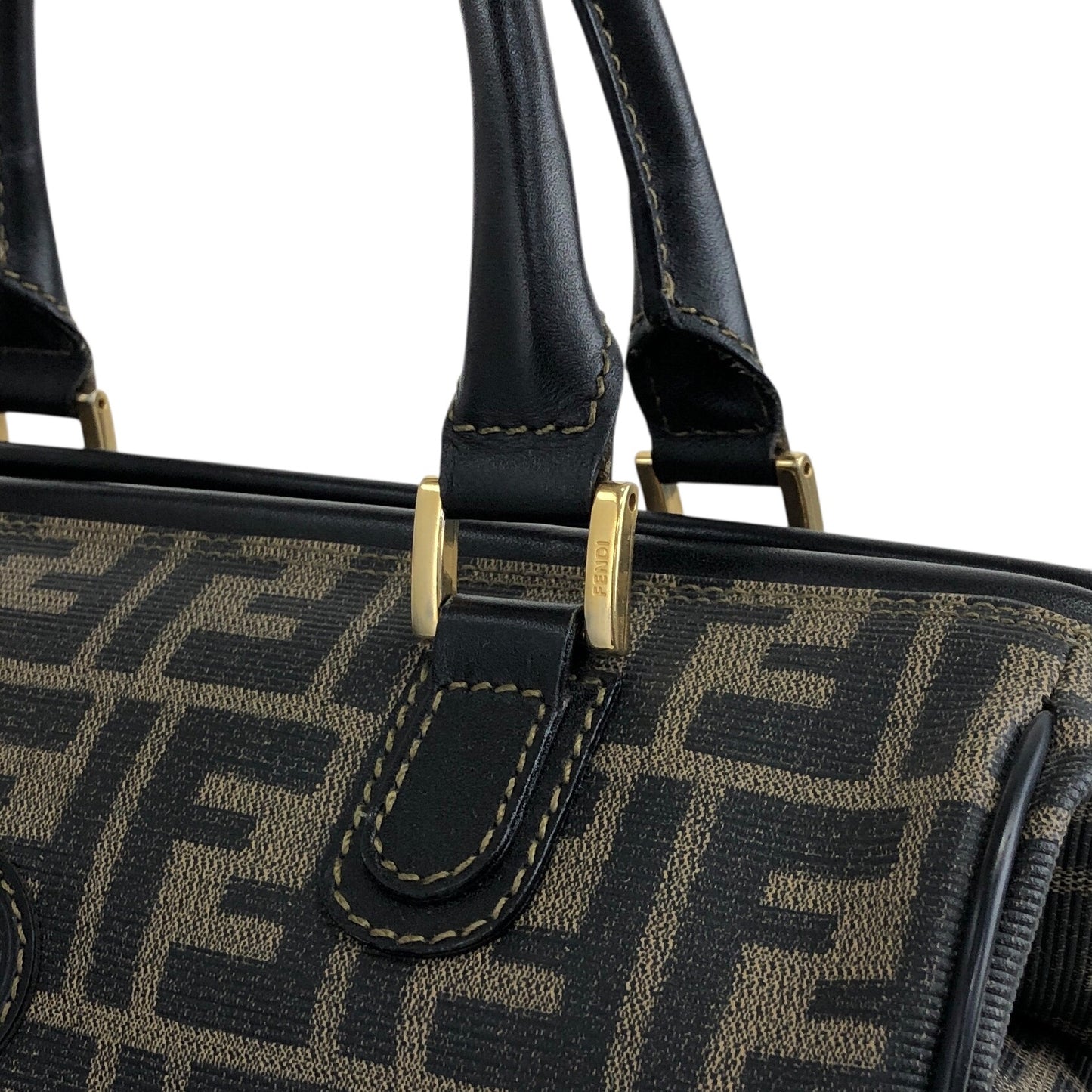 FENDI Zucca Logo Two-way Handbag Shoulder bag Boston bag Black Vintage yh8esb
