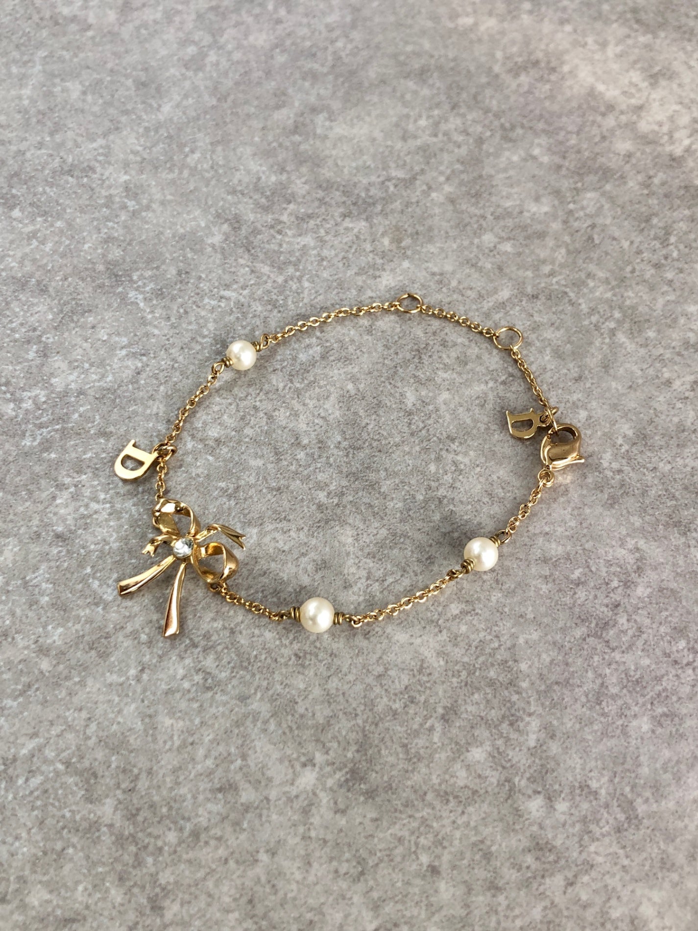 Christian Dior Ribbon Bracelet Gold Vintage y5u58d