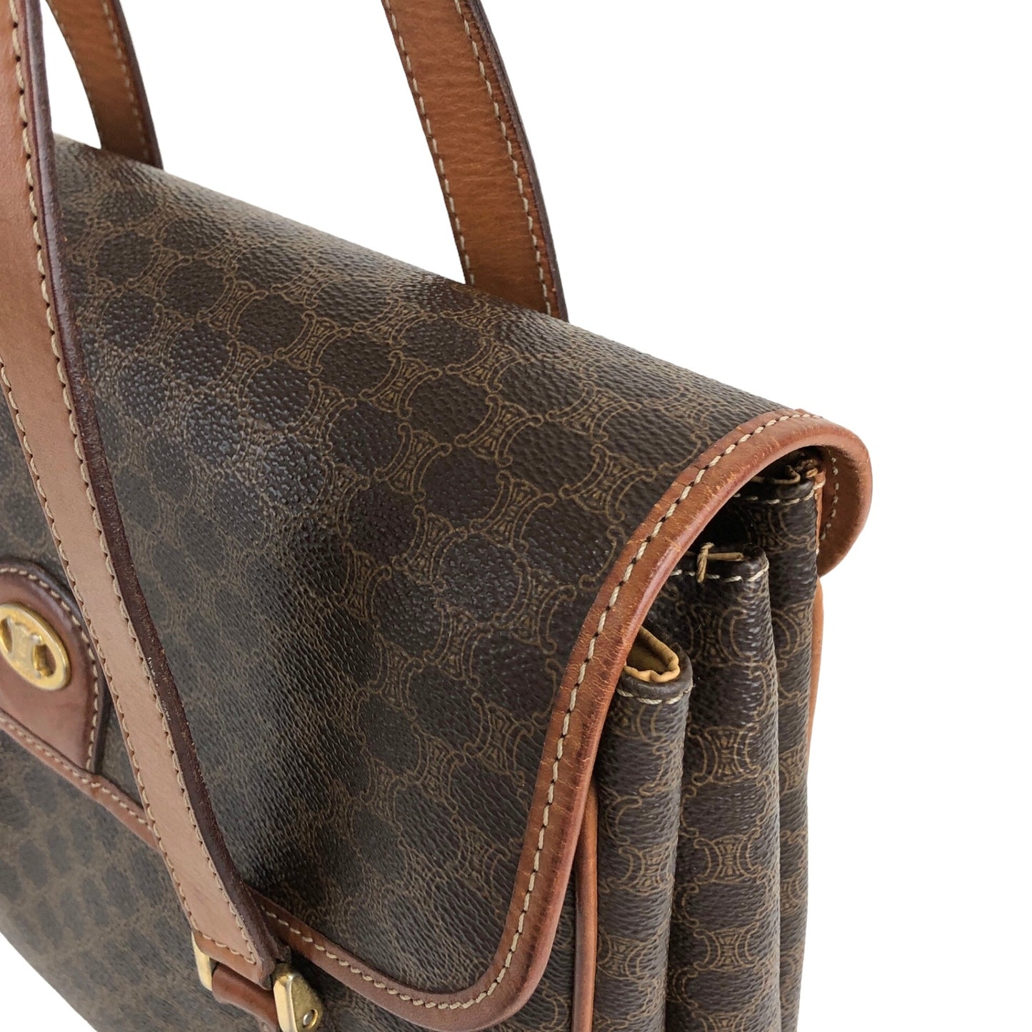 CELINE Macadam Blason Handbag Brown Vintage dty8ce