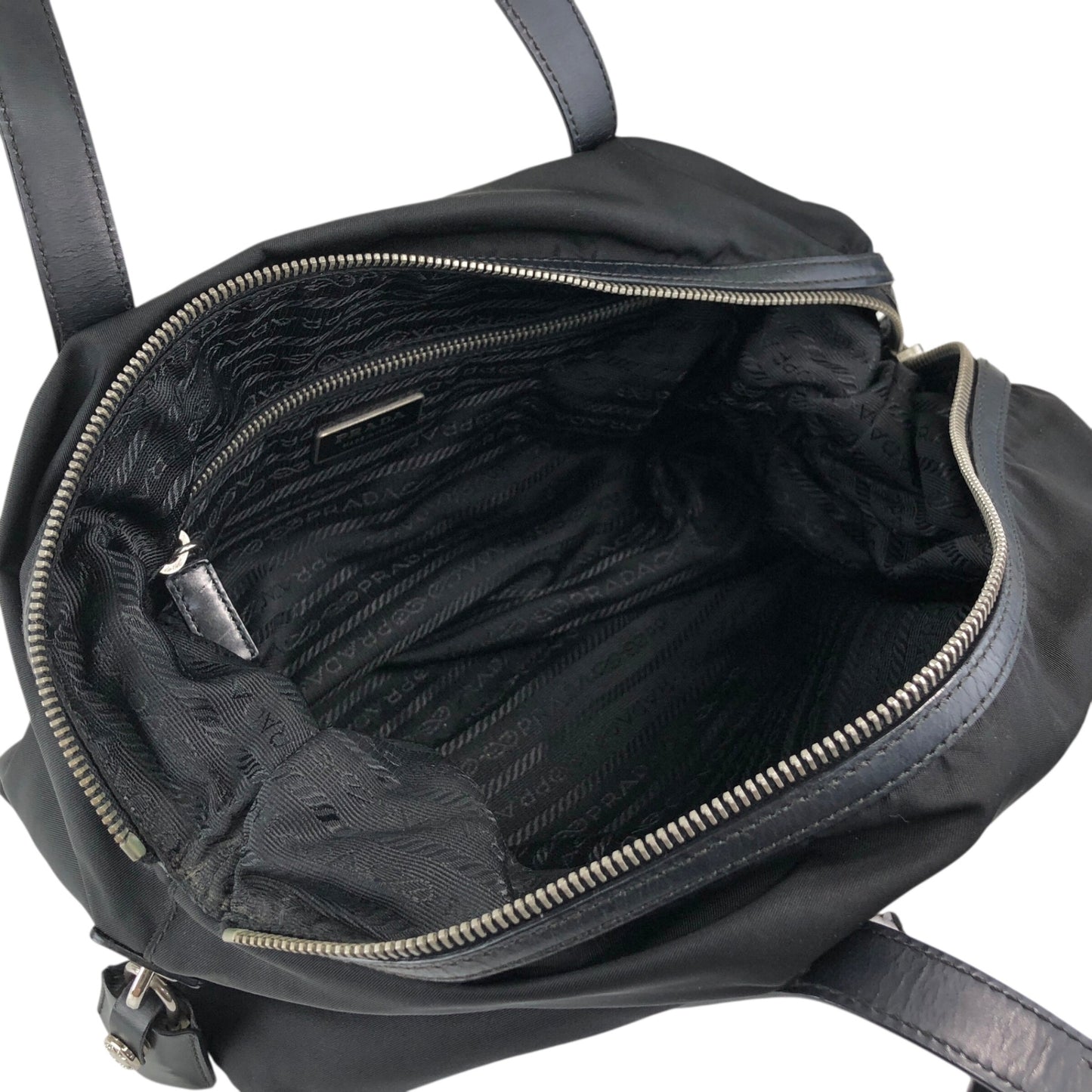 PRADA Tessuto Triangle Logo Small Boston bag Handbag Black Vintage pde7em
