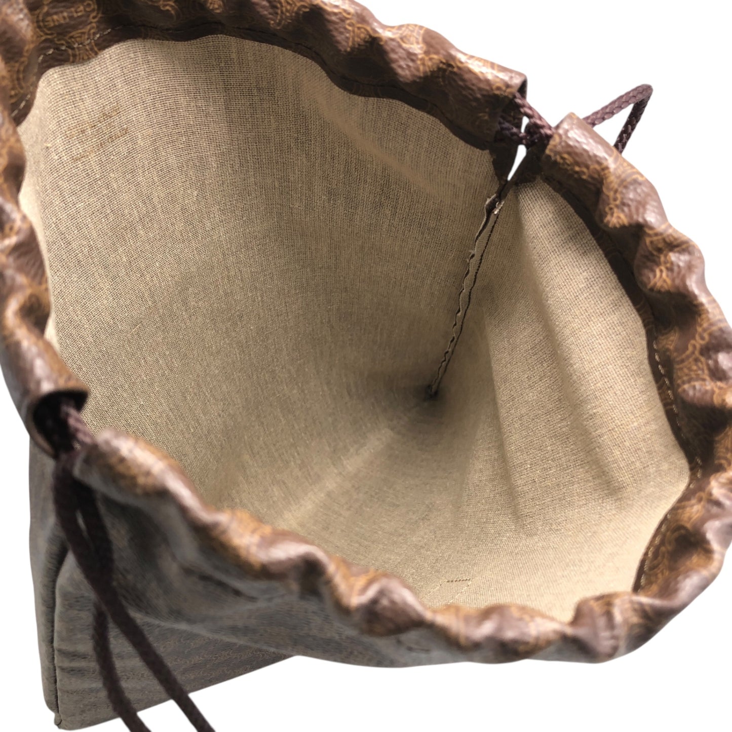 CELINE Macadam Blason Drawstring Small Handbag Pouch Brown Vintage 2fz5x8
