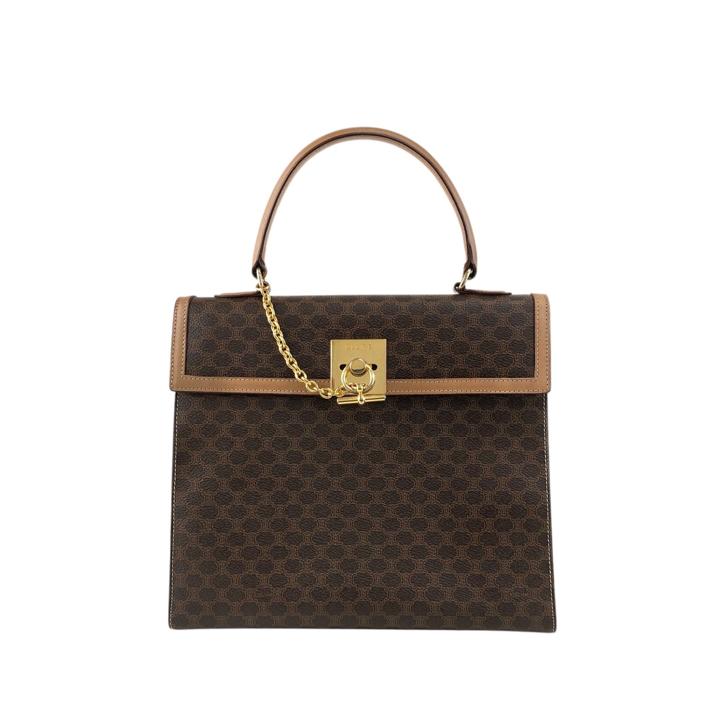 CELINE Macadam Gancini Top Handle Handbag Brown Vintage b7vuin