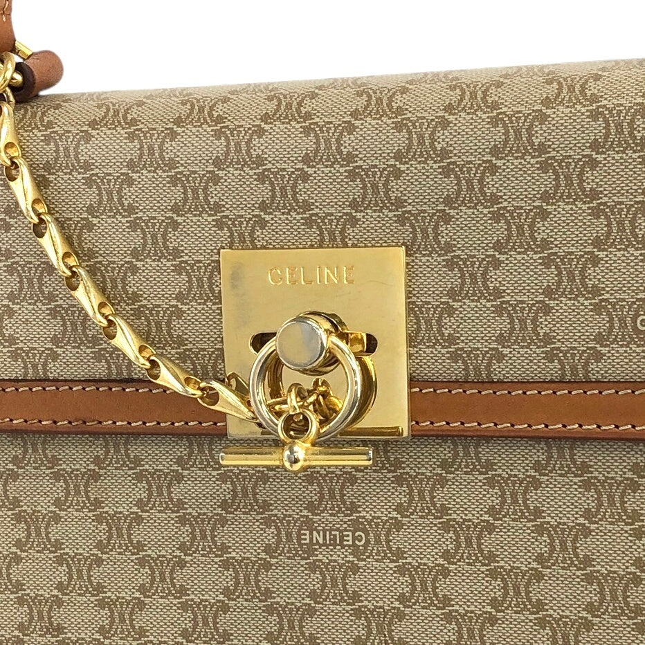 CELINE Macadam Gancini Top Handle Handbag Beige Vintage 7t3nty