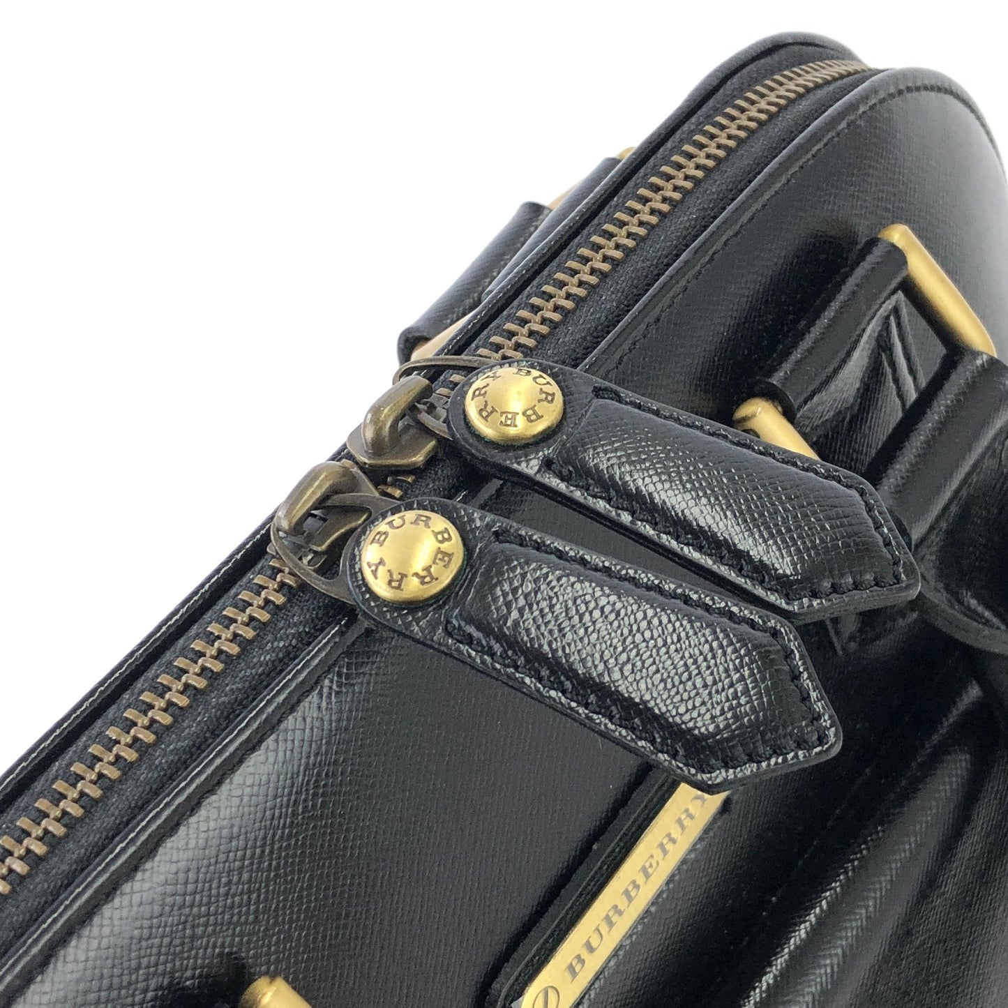 Burberry Classic Check Logo Motif Leather Handbag Black Vintage ut233m