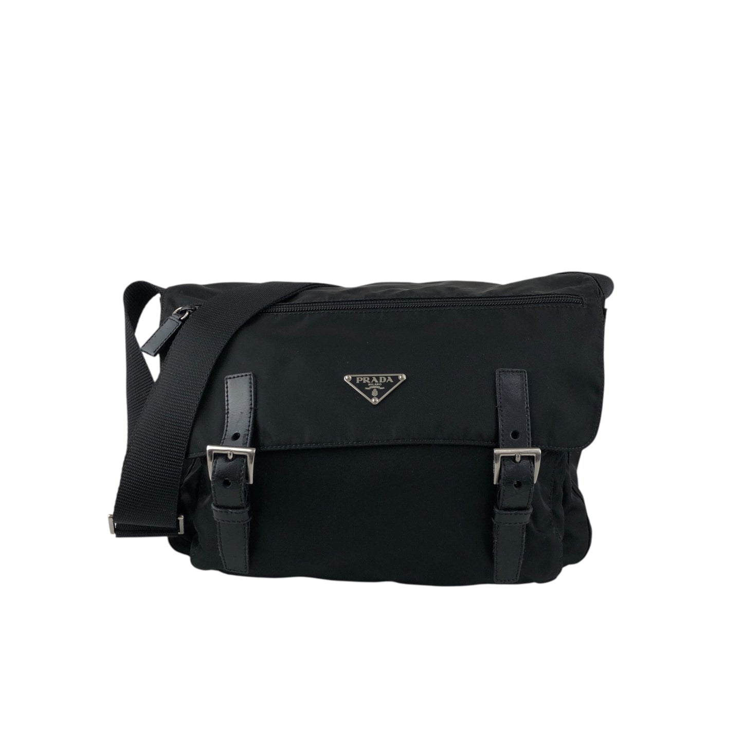PRADA Tessuto Triangle Logo Shoulder bag Black Vintage wm6a24