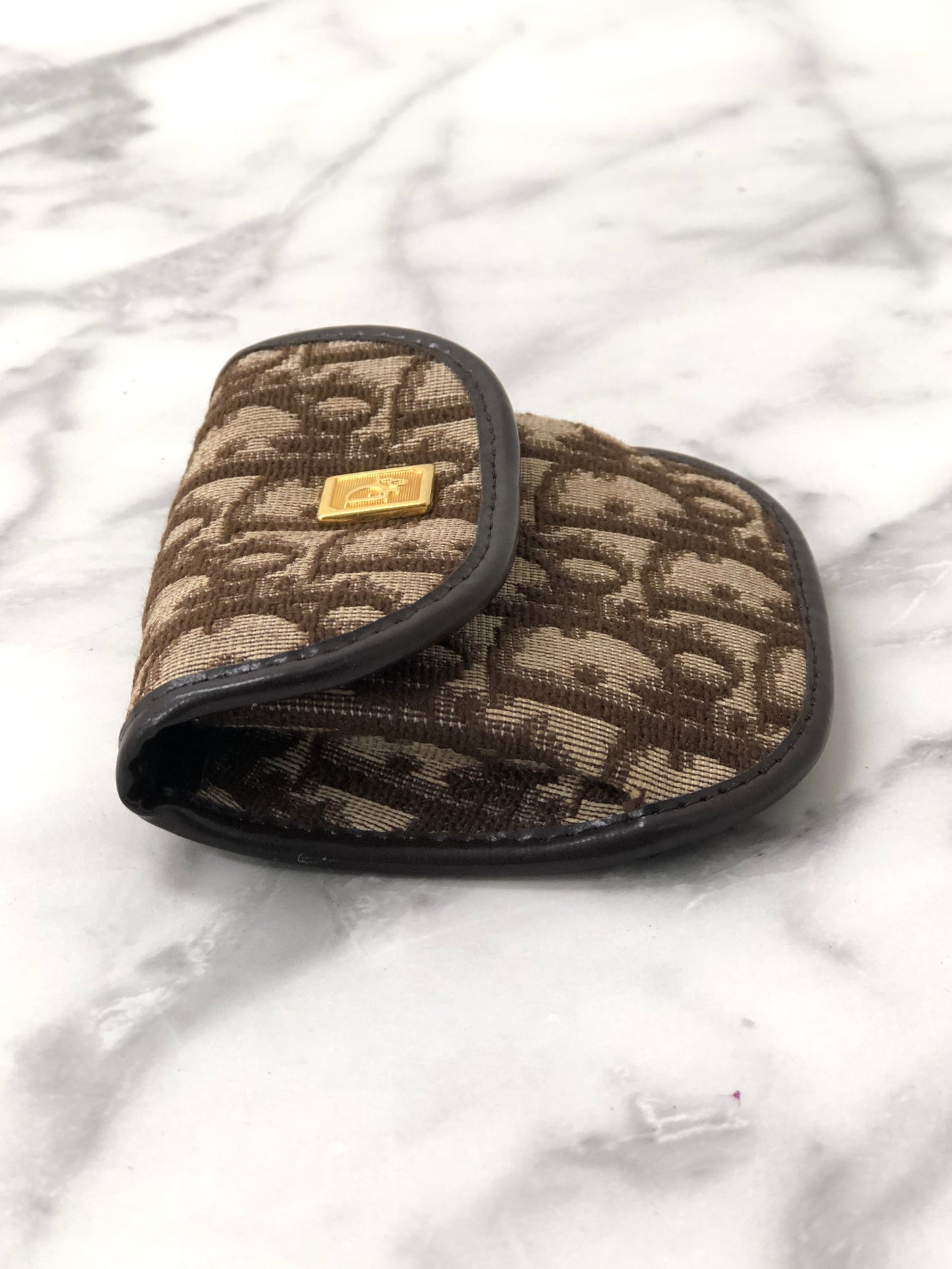 Christian Dior Trotter CD Logo 提花皮革零錢包 棕色 復古 e3hgif