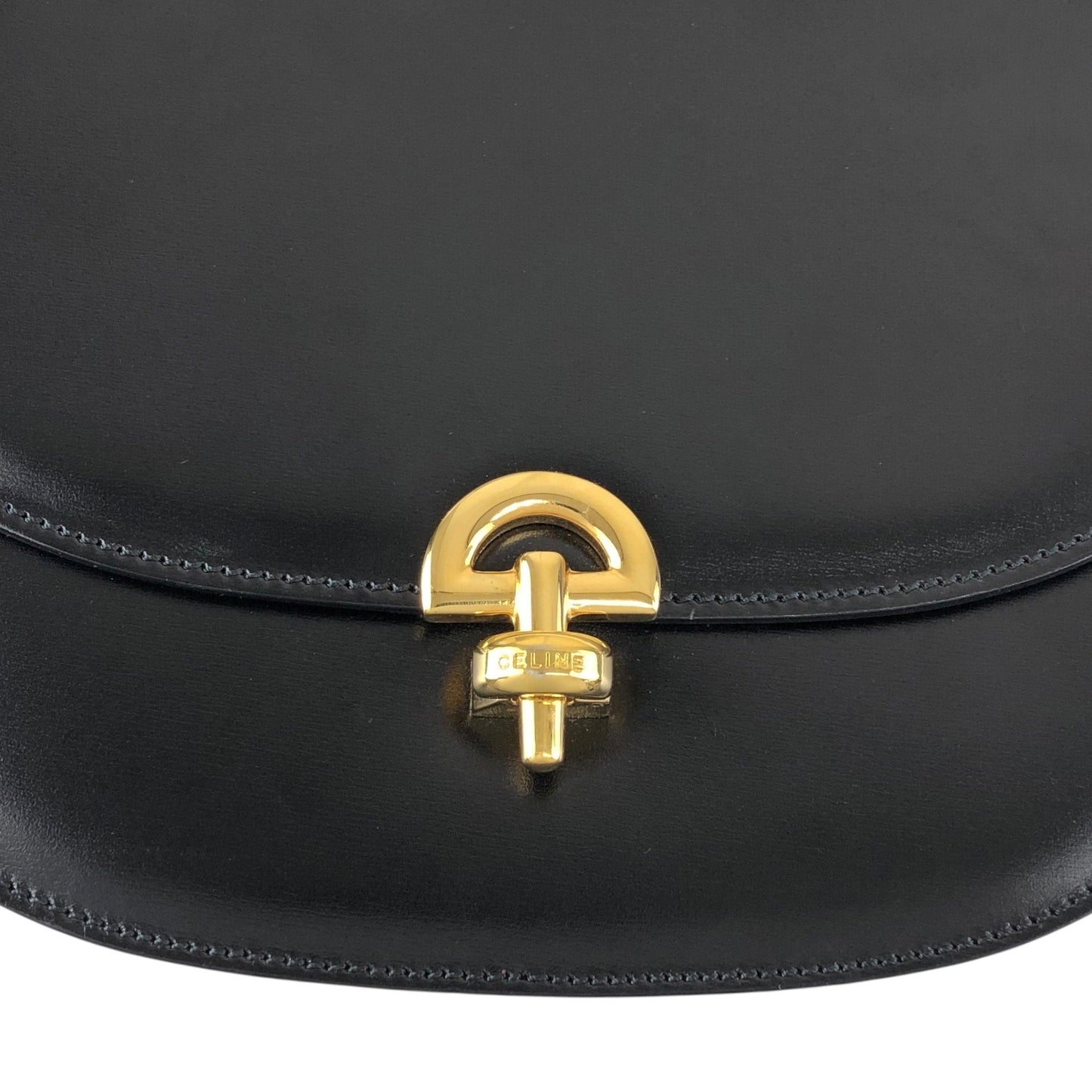 CELINE Front Buckle Two-way Handbag Shoulder bag Black Vintage htie7e