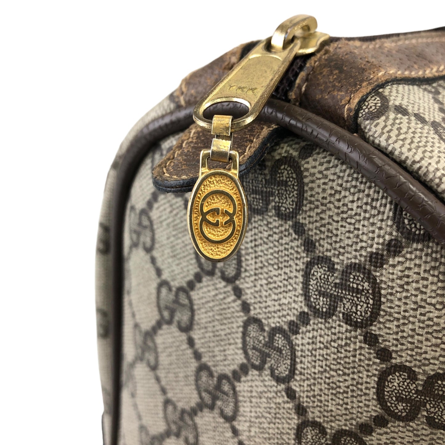 GUCCI GG 圖案雪莉線波士頓包手提包棕色復古 7mmabp