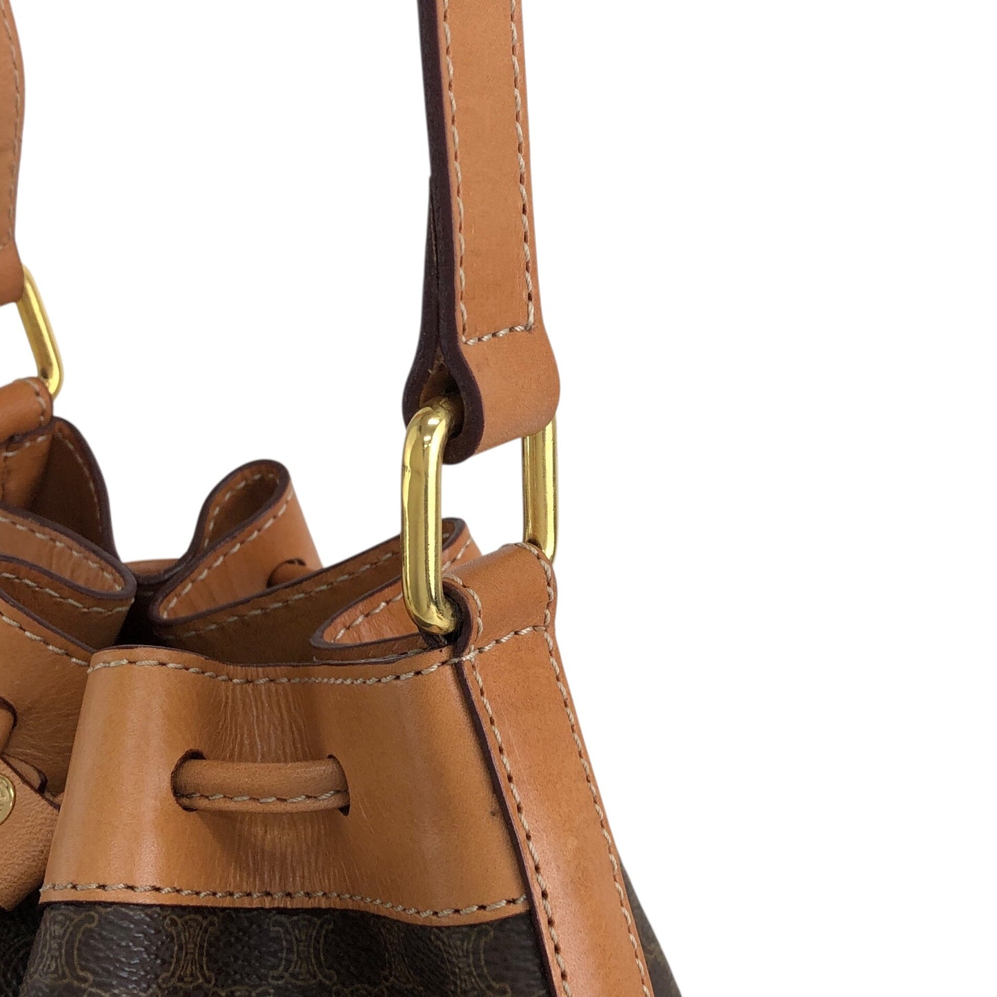 CELINE Macadam Blason Drawstring Shoulder bag Brown Vintage yp4ki3