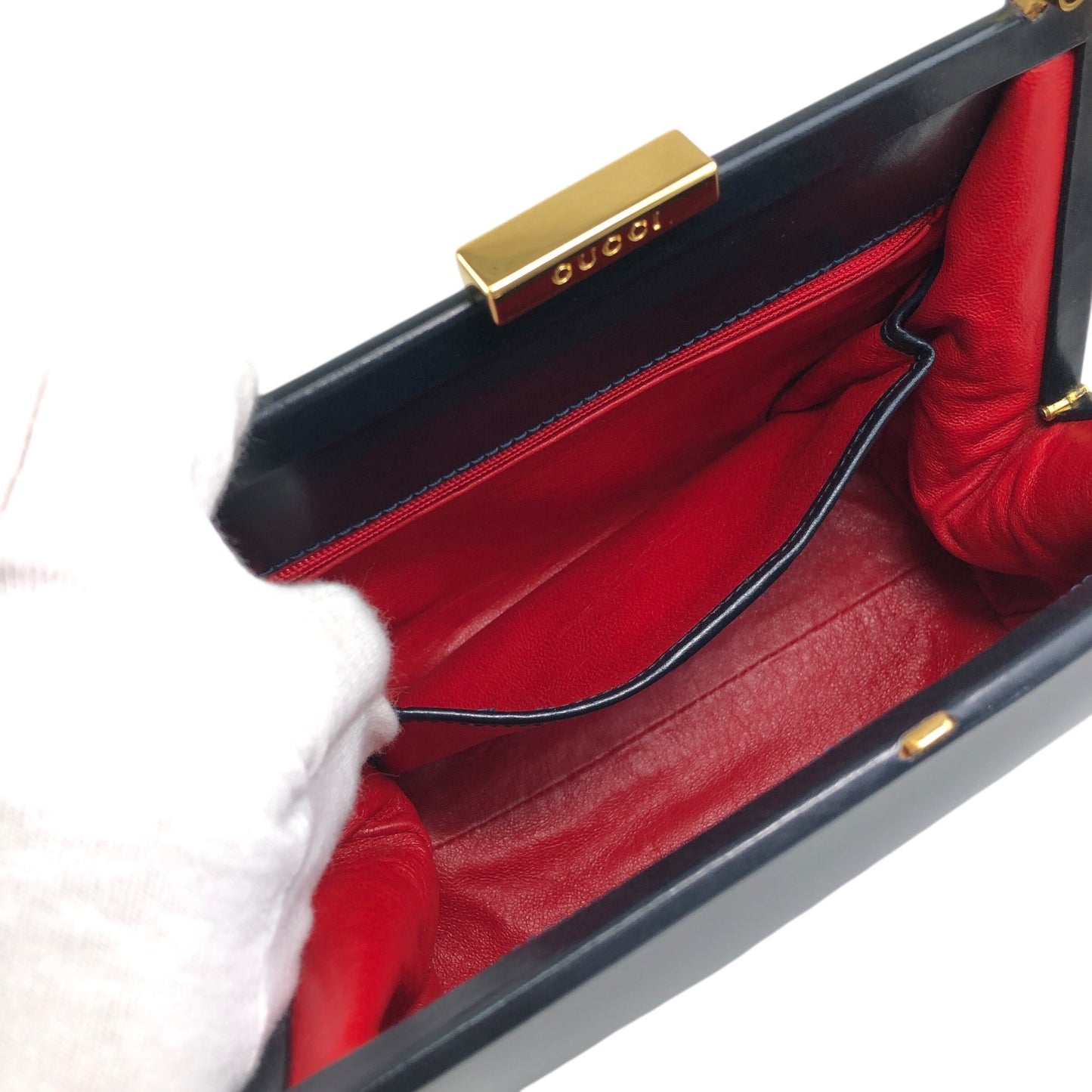 GUCCI Metal Clasp Handbag Navy Vintage 7taztf