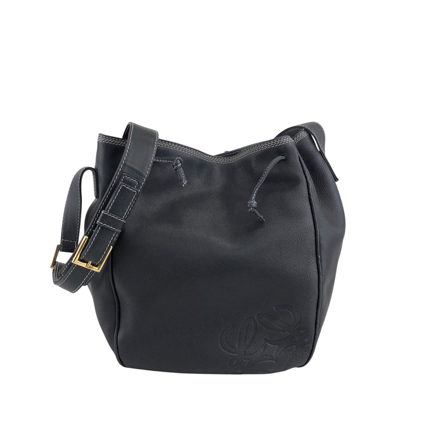 LOEWE Anagram Drawstring Shoulder bag Navy Vintage 3vjxri