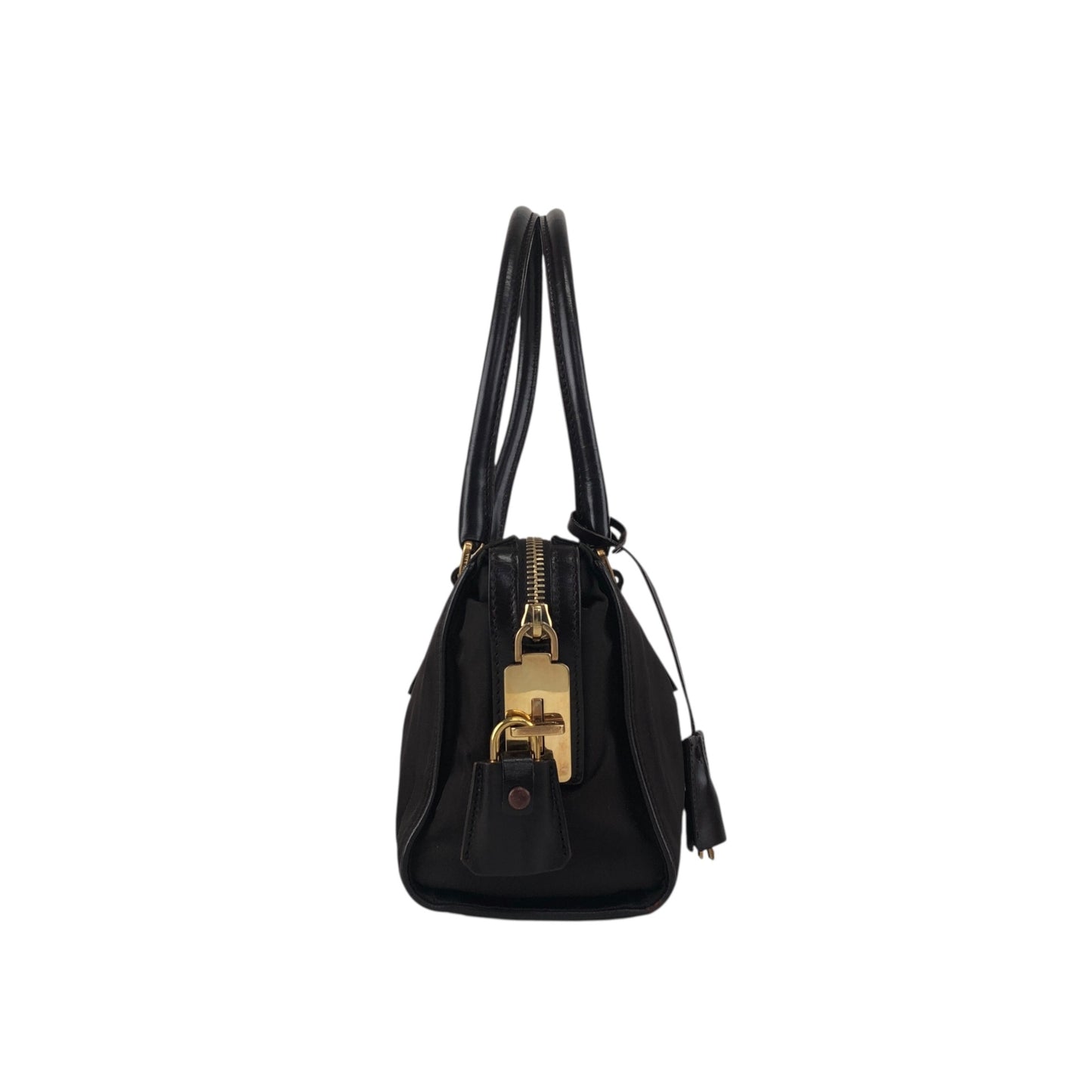 PRADA Tessuto Triangle Logo Small Boston bag Handbag Brown Vintage jaa3i4