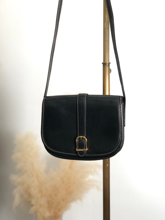 CELINE 腰帶扣縫線單肩包 黑色 復古 8d2v6y