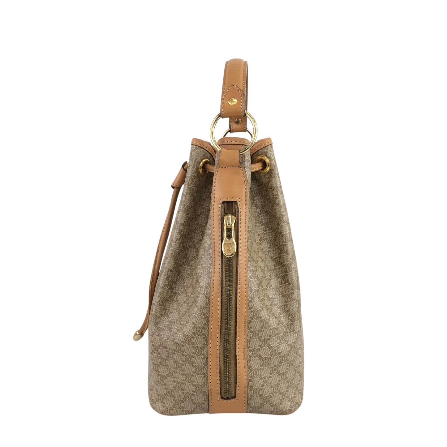 CELINE Macadam Two-way Drawstring Handbag Shoulder bag Beige Vintage jtr86n